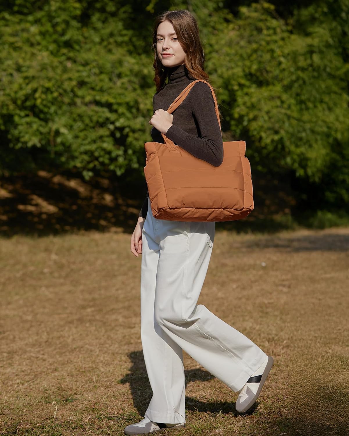 BAGSMART Tote Bag for Women, Lightweight Puffy Tote Bag with Compartments Shoulder Bag Handbag for Travel, Work, Gym