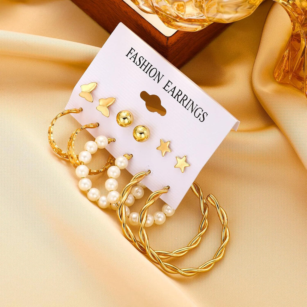 Gold Hoop Earrings Set for Women, 12 Pairs Hypoallergenic Large/Big Thin Thick Gold Hoops Earrings Loop Pack for Jewelry Gift 40mm/50mm