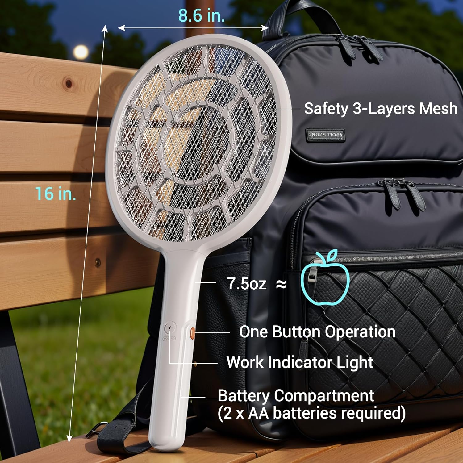 Electric Fly Swatter, Bug Zapper, Mosquito Zapper Racket | Gold Zone Voltage, Densest 3 mm Mesh, Apple-Like Weight - AA Battery Powered (not incl.) - Indoor & Outdoor Use with Pro Swat Tips