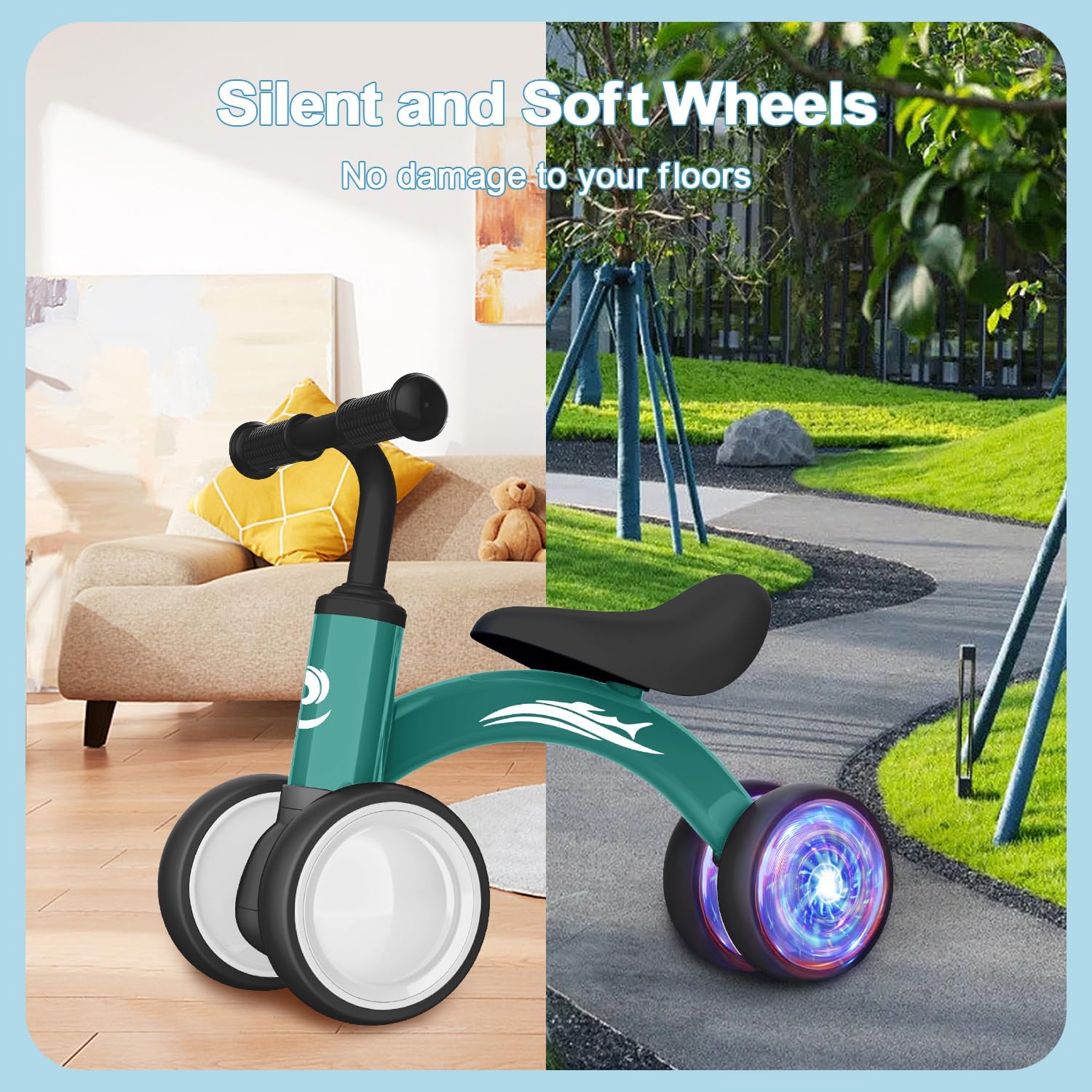 Colorful Lighting Baby Balance Bike Toys for 1 Year Old Girl Gifts, 10-36 Month Toddler Balance Bike, No Pedal 4 Silence Wheels & Soft Seat Pre-School First Riding on Toys, 1st Birthday Gifts.