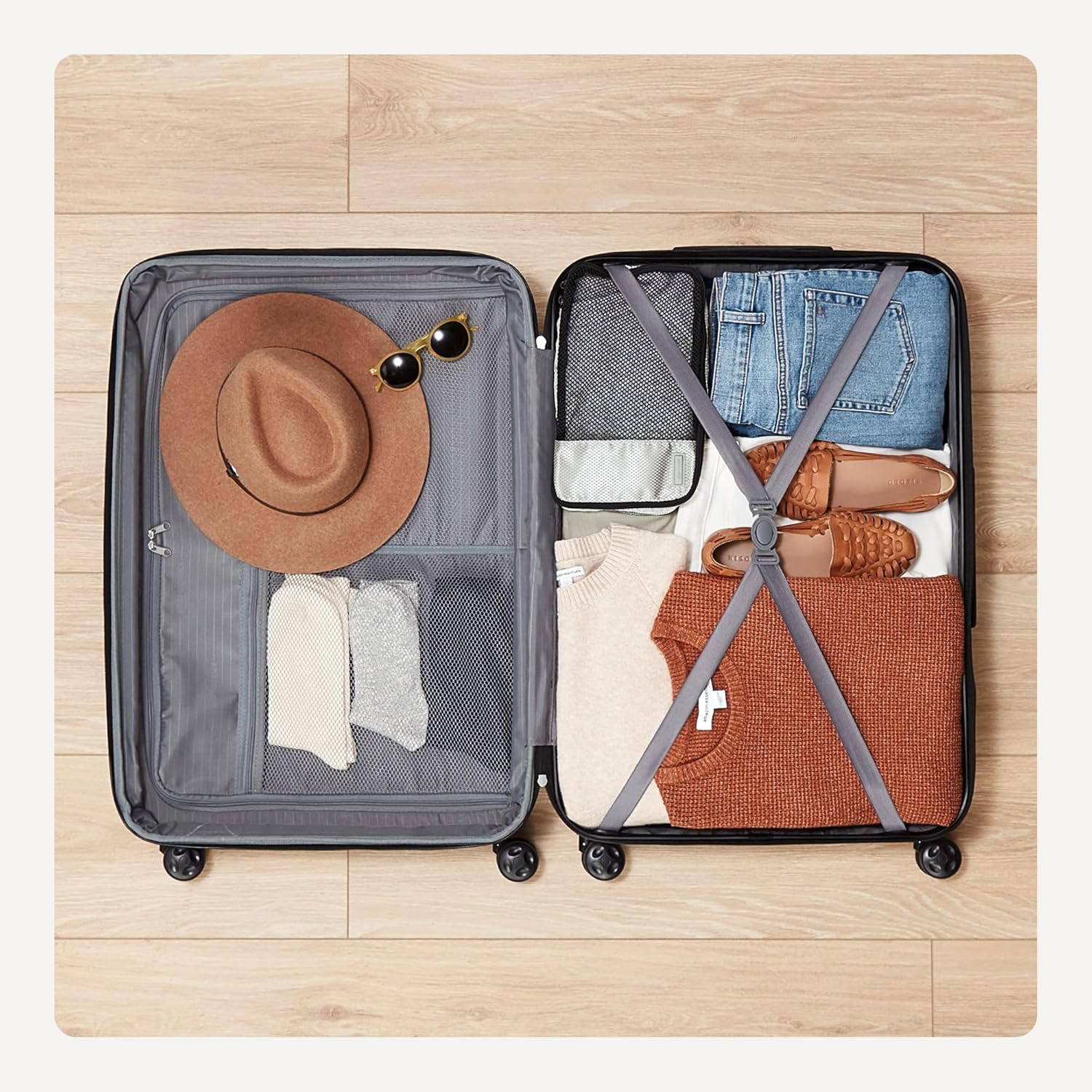 Basics 21" Hardside Carry-On Luggage, Hardshell Suitcase With Wheels, Expandable For Up to 25% More Space, With Scratch-Resistant Surface, Four Multi-directional Wheels, Black