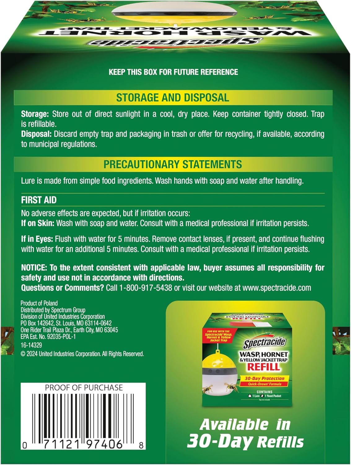 Spectracide Wasp, Hornet & Yellowjacket Trap, Hanging Wasp & Hornet Trap with a Quick-Drown Formula That Submerges & Kills Insects, 1 Count