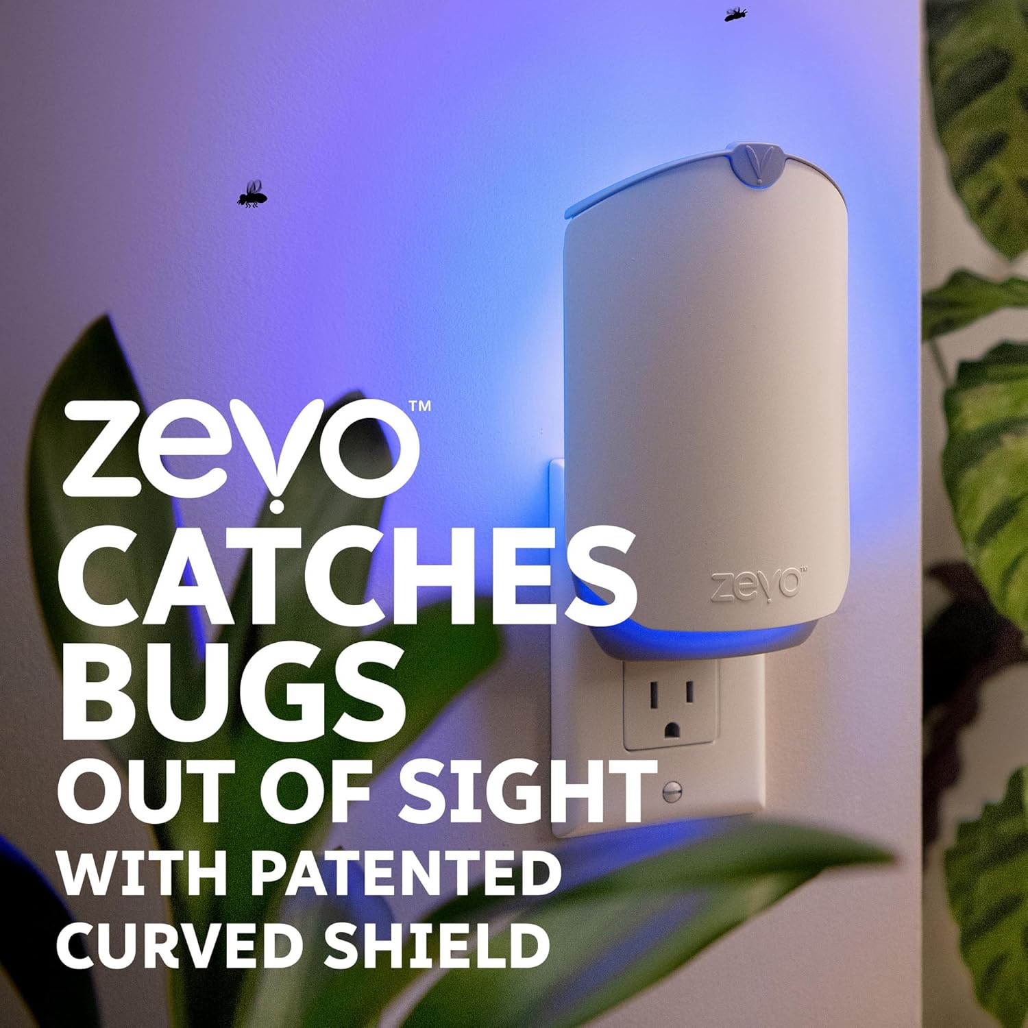 Zevo MAX Bug Catcher & Fly Trap for Indoors - Flying Insect Trap for Gnats, House & Fruit Flies - Use in Any Room - No-Mess Disposal (1 Plug in Base & 2 Cartridges)