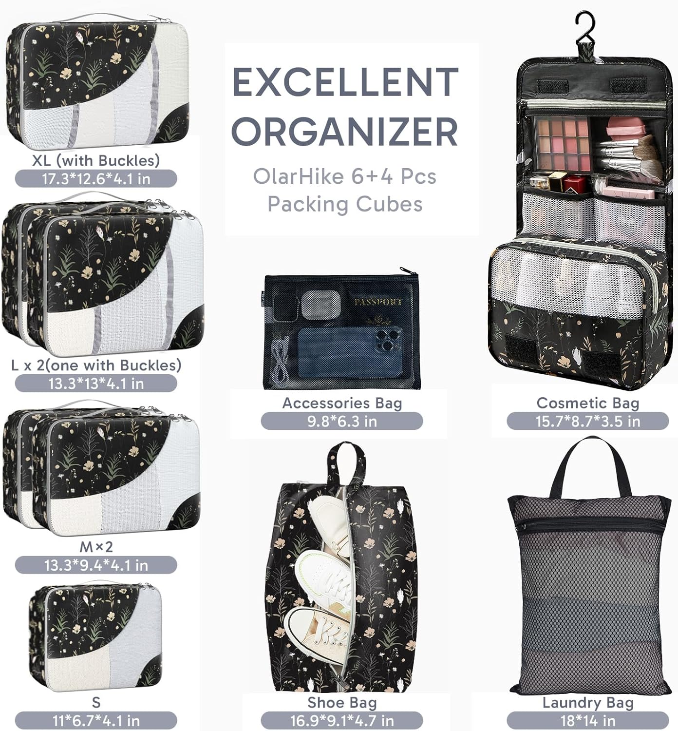 10 Set/8 Set Packing Cubes for Travel, Gifts for Women Mom,Anti-Tearing Suitcase Organizer for Luggage with Shoe & Hanging Toiletry Bag,OlarHike Vacation Essentials & Accessories for Cruise Ship,Cream