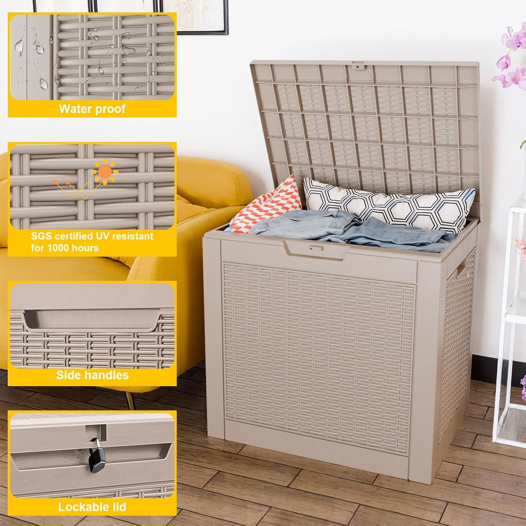 80 Gallon Resin Deck Box, Lockable Patio Outdoor Storage Box for Furniture, Garden Tools and Tools Storage, Waterproof Outside Storage Box - Black