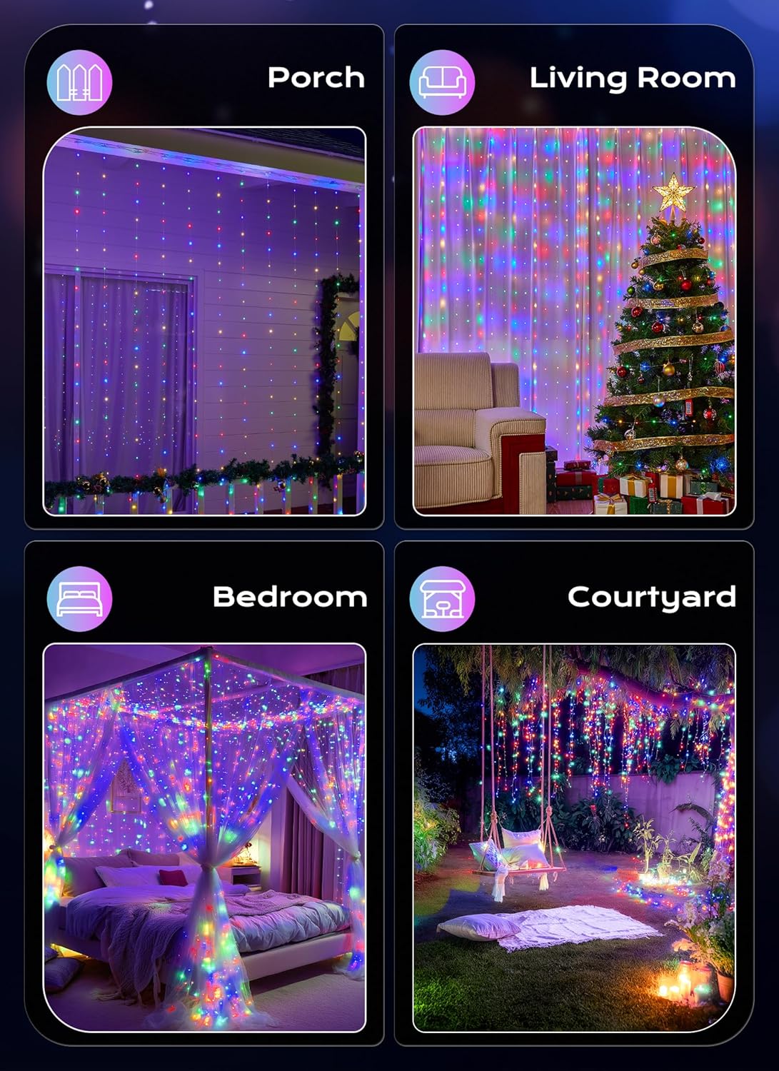 Brightown 300 LED Fairy Curtain Lights, 9.8ft x 9.8ft Warm White Curtain String Lights, USB Plug in 8 Lighting Modes Christmas Decoration, Hanging Lights with Remote for Bedroom Indoor Weddings Dorm