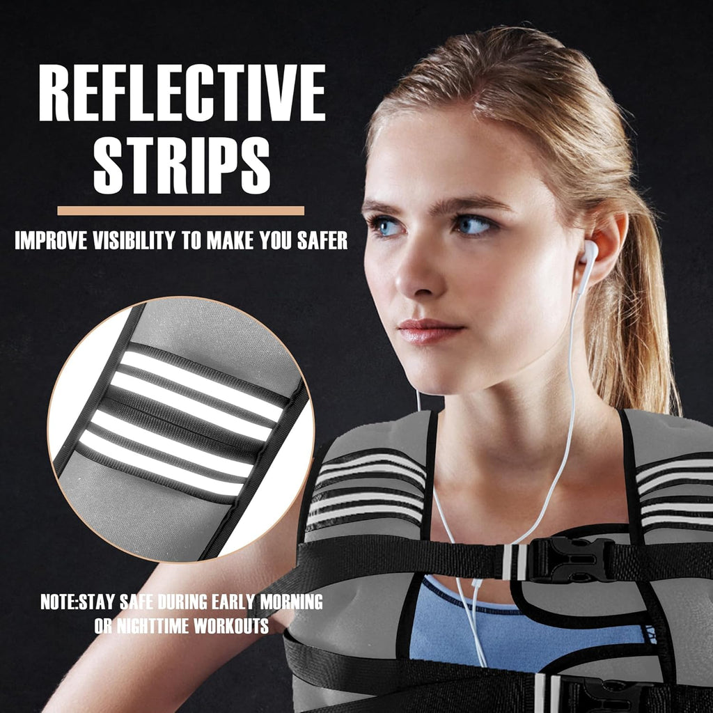 Weighted Vest Men or Women - 5/10/15/20/25/30lbs Weights with Reflective Stripe, Weighted Vest for Workout Equipment for Strength Training Running - Walking Weight Loss