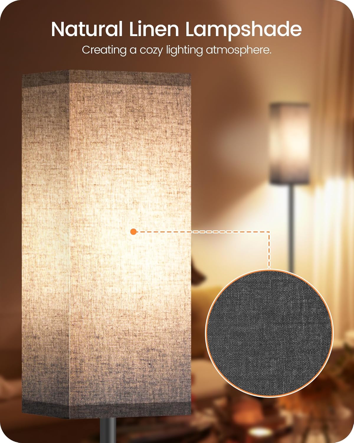 64.6" Floor Lamp, Pole with Foot Switch, Modern Standing Lamp Lampshade, Minimalist Freestanding Lamp (Bulb Not Included), for Living Room, Bedroom Office ETL Listed, Black and Beige E07LD05