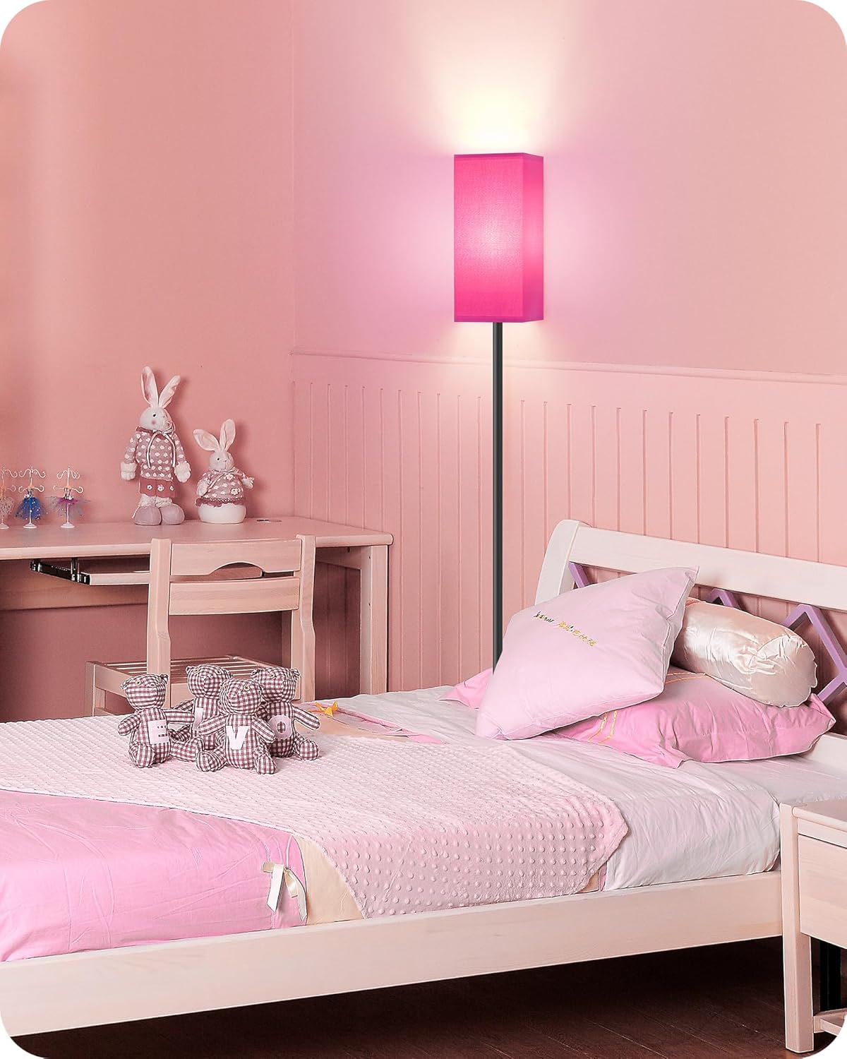 64.6" Floor Lamp, Pole with Foot Switch, Modern Standing Lamp Lampshade, Minimalist Freestanding Lamp (Bulb Not Included), for Living Room, Bedroom Office ETL Listed, Black and Beige E07LD05