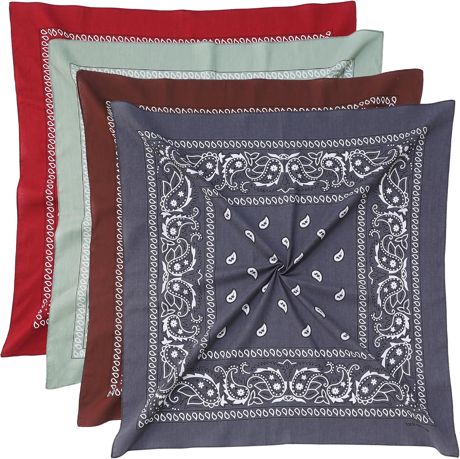 100% Cotton 27" x 27" Large Bandanas for Men & Women, Multi-Purpose Bandana Headbands, Square Head Scarf