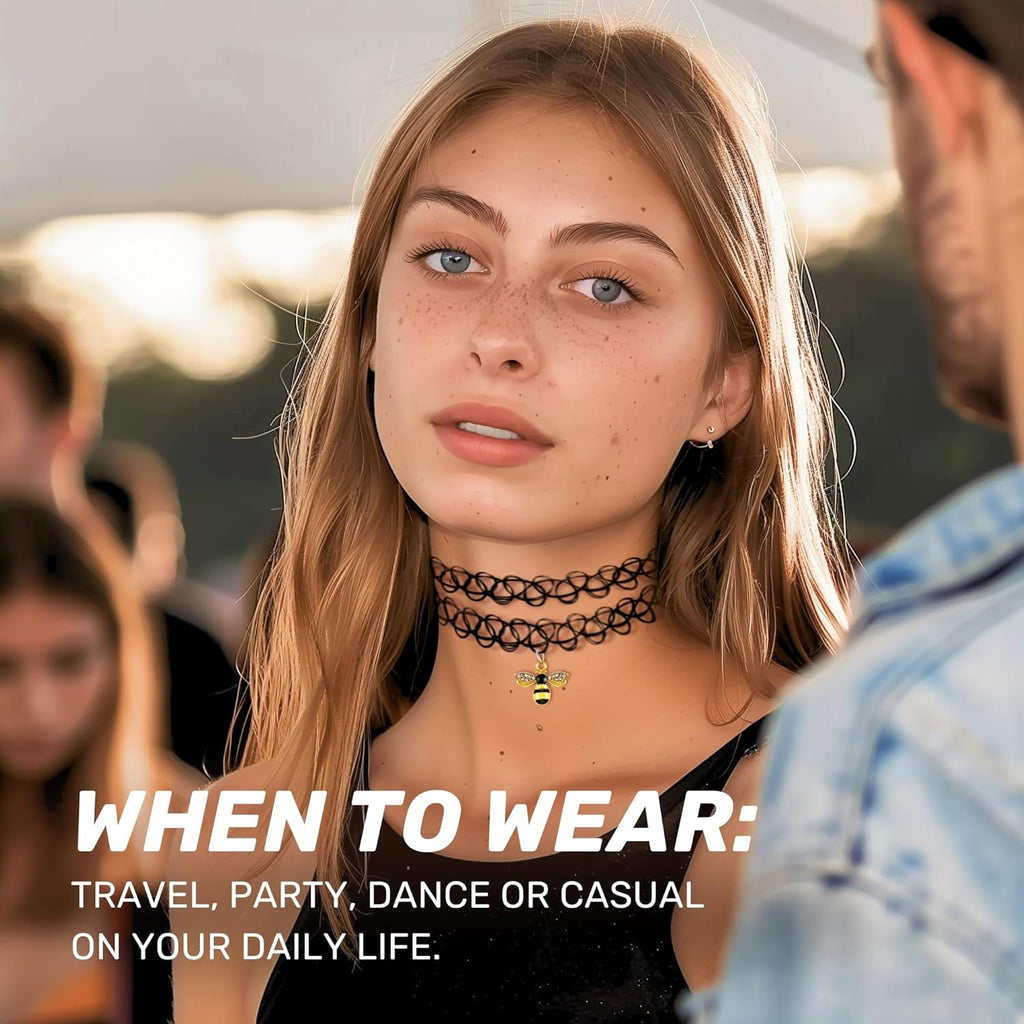 BodyJ4You 2PC Tattoo Choker Necklace - 90s Choker Necklace Women - 2000s Y2K Black Chokers Rainbow Choker - Butterfly Ying Yang Unicorn Rainbow Charms - Stretchy Elastic Necklace