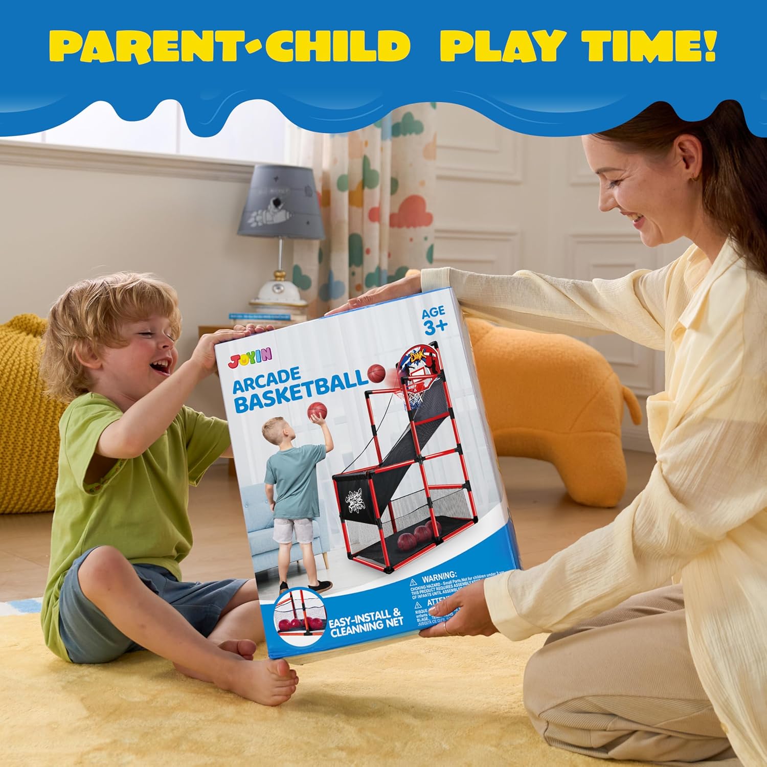 JOYIN Arcade Basketball Game Set with 4 Balls and Hoop for Kids 3 to 12 Years Old Indoor Outdoor Sport Play - Easy Set Up - Air Pump Included - Ideal for Competition