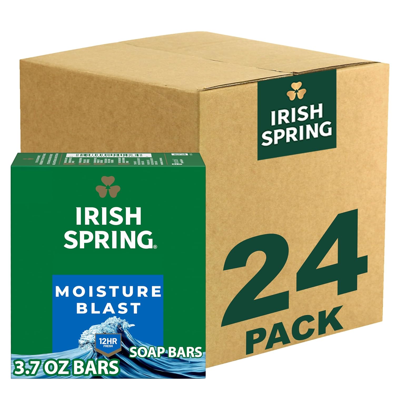 Irish Spring Bar Soap for Men, Original Clean, Smell Fresh and Clean for 12 Hours, Men Soap Bars for Washing Hands and Body, Mild for Skin, Recyclable Carton, 3.7 Ounce - 3 Count (Pack of 8)