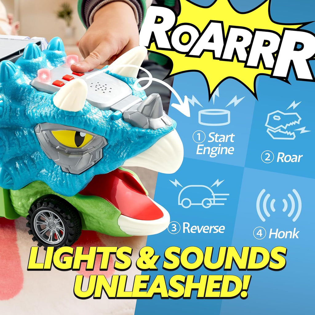 JOYIN 13 in 1 Dinosaur Toys for Kids 3-5, Dinosaur Truck with 12 Pull Back Cars, Birthday Gifts Toys for 3 4 5+ Year Old Boy, Transport Carrier Truck for Toddlers, Christmas Great Gifts for Grandkids