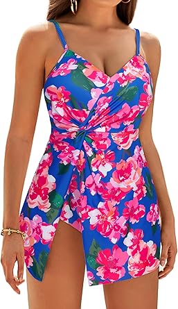 GRACE KARIN Women's One Piece Swim Dress V Neck Tummy Control Swimsuit Vacation Beachwear Bathing Suit