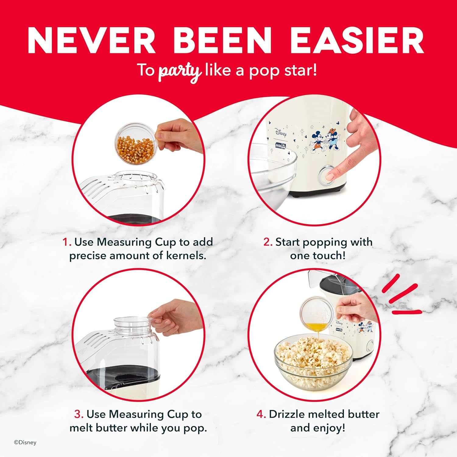 DASH Hot Air Popcorn Popper Maker with Measuring Cup to Portion Popping Corn Kernels + Melt Butter, 16 Cups - Aqua