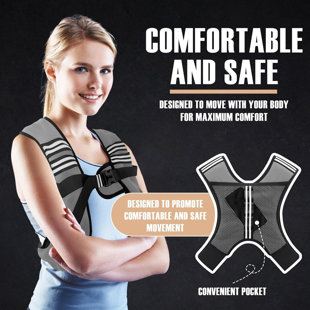 Weighted Vest Men or Women - 5/10/15/20/25/30lbs Weights with Reflective Stripe, Weighted Vest for Workout Equipment for Strength Training Running - Walking Weight Loss
