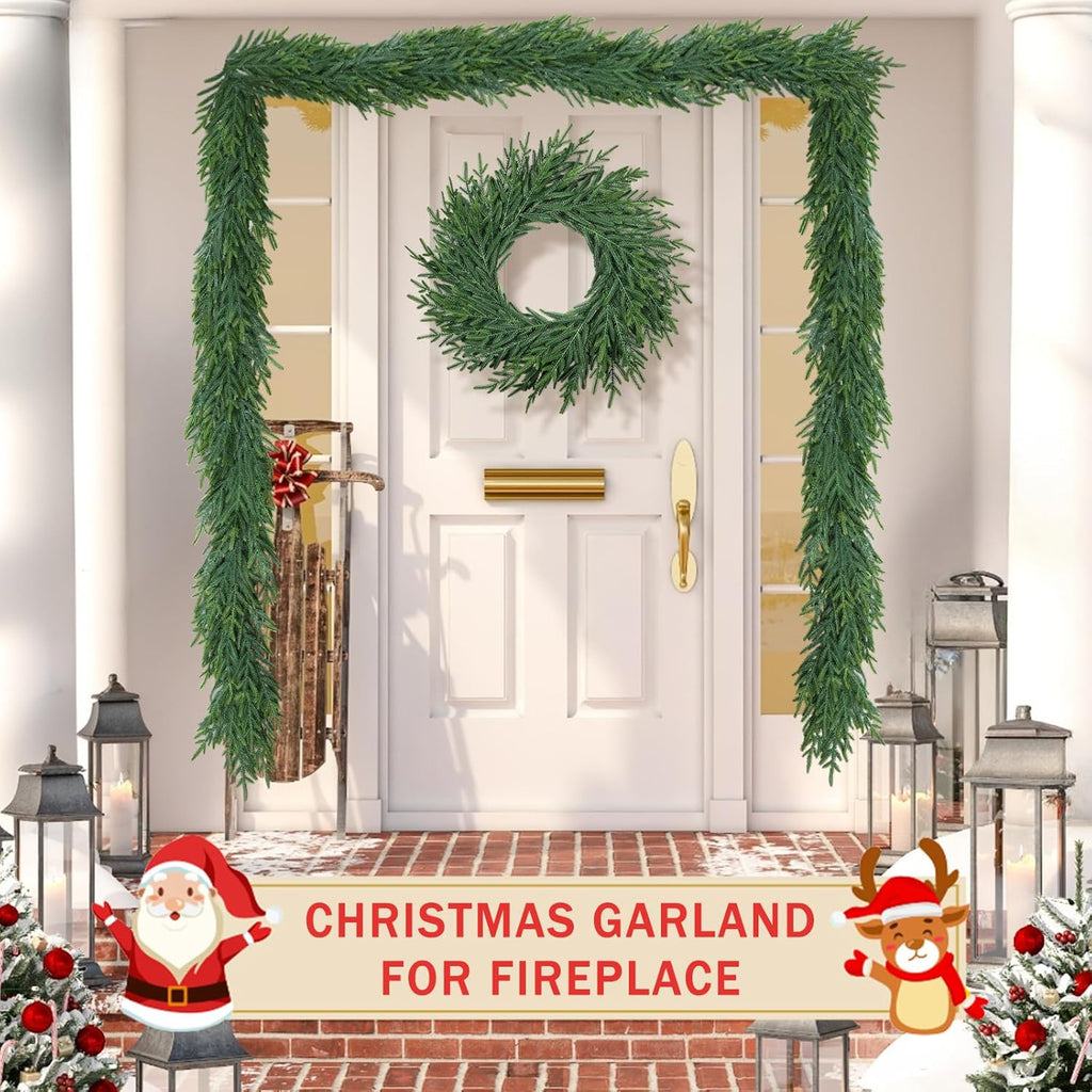 Christmas Cedar Garland for Staircase Real Touch Droopy Bendable Lifelike Faux Xmas Garlands for Decoration Christmas Green Pine Mantle Garland Thanksgiving Table Decorations Outdoor Indoor 5ft