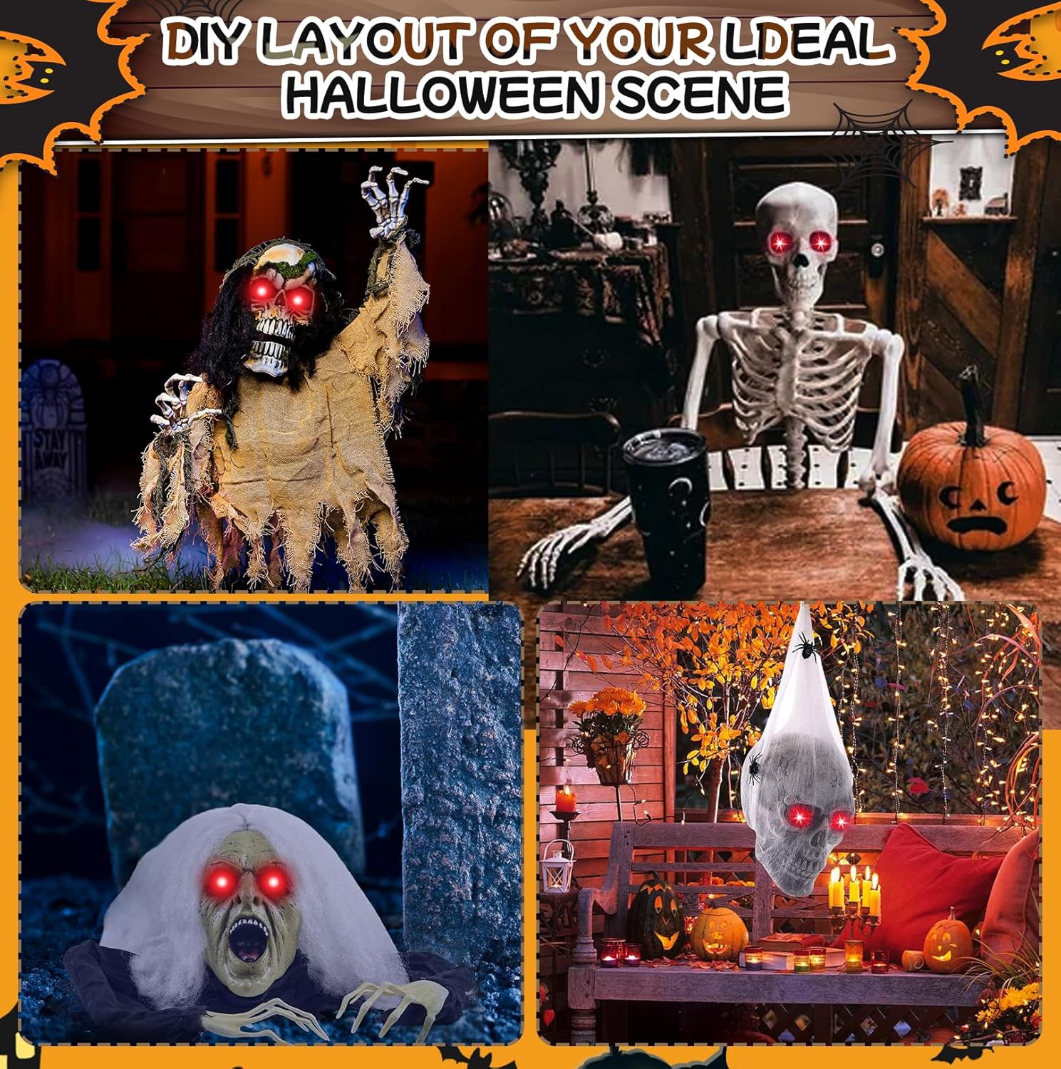 4 Pack Halloween Decoration LED Glowing Light Up Skulls Eyes, Horror DIY Glowing Eyes Lights Battery Operated for Halloween Decoration Masks, Skulls, Pumpkin, Spider, Tombstone Props (Red)