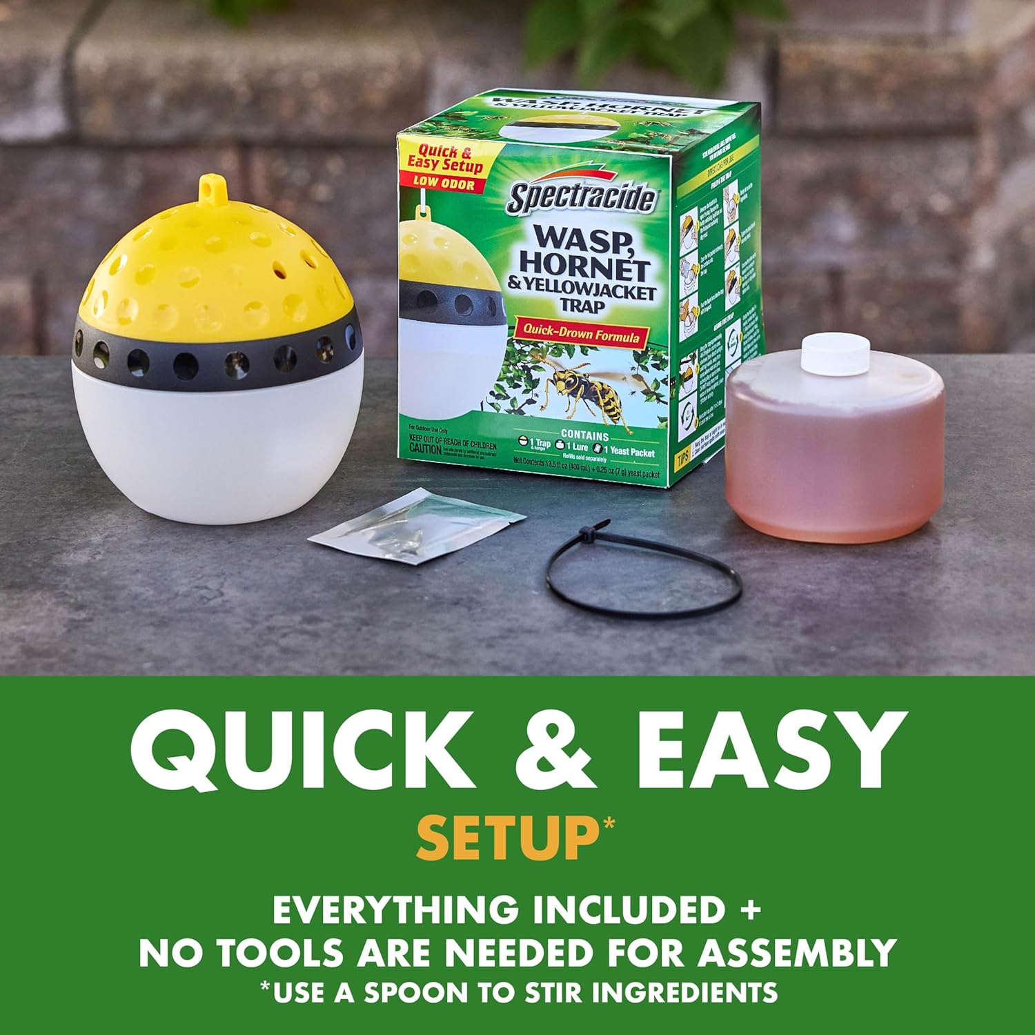 Spectracide Wasp, Hornet & Yellowjacket Trap, Hanging Wasp & Hornet Trap with a Quick-Drown Formula That Submerges & Kills Insects, 1 Count