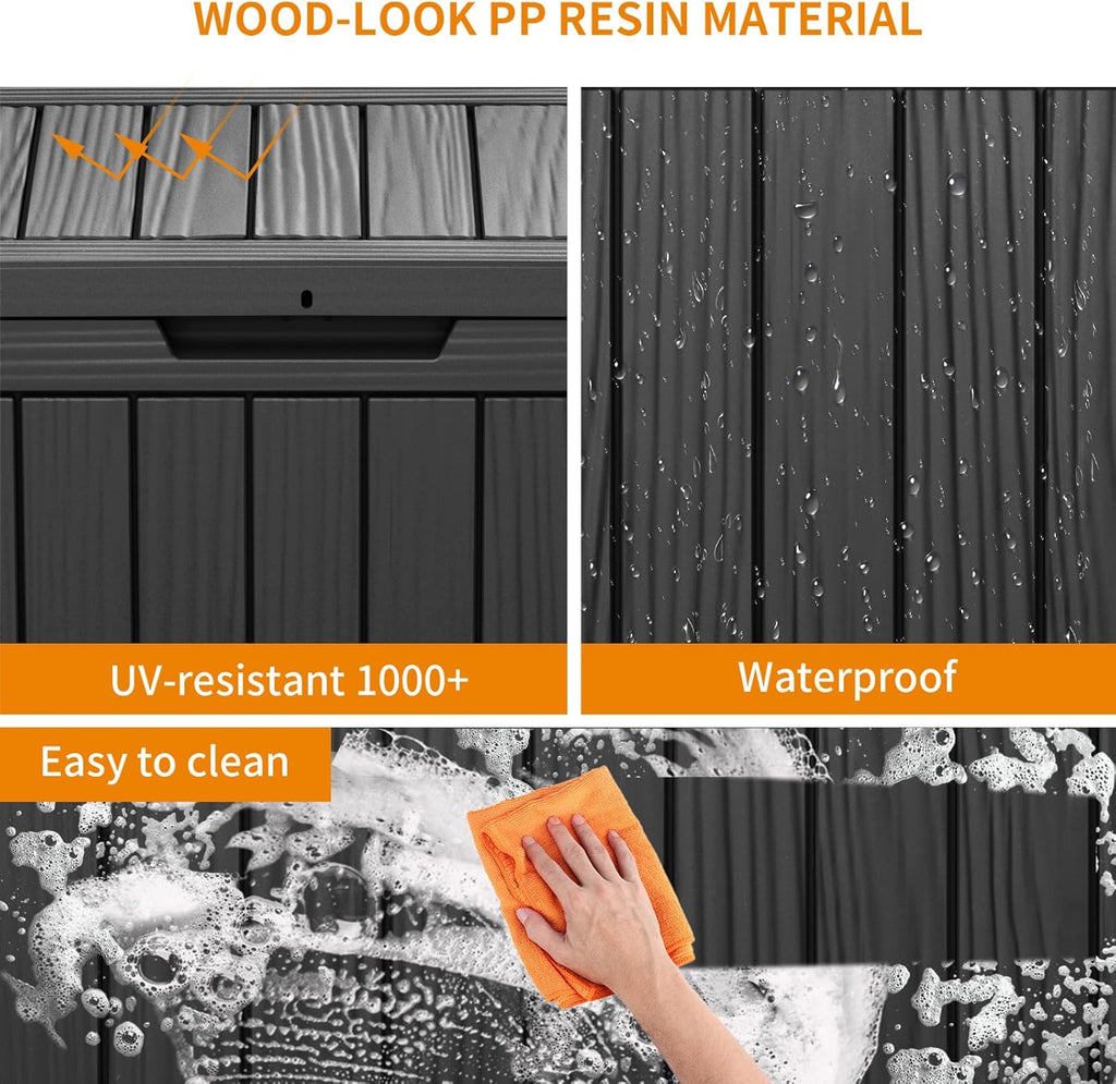 80 Gallon Resin Deck Box, Lockable Patio Outdoor Storage Box for Furniture, Garden Tools and Tools Storage, Waterproof Outside Storage Box - Black