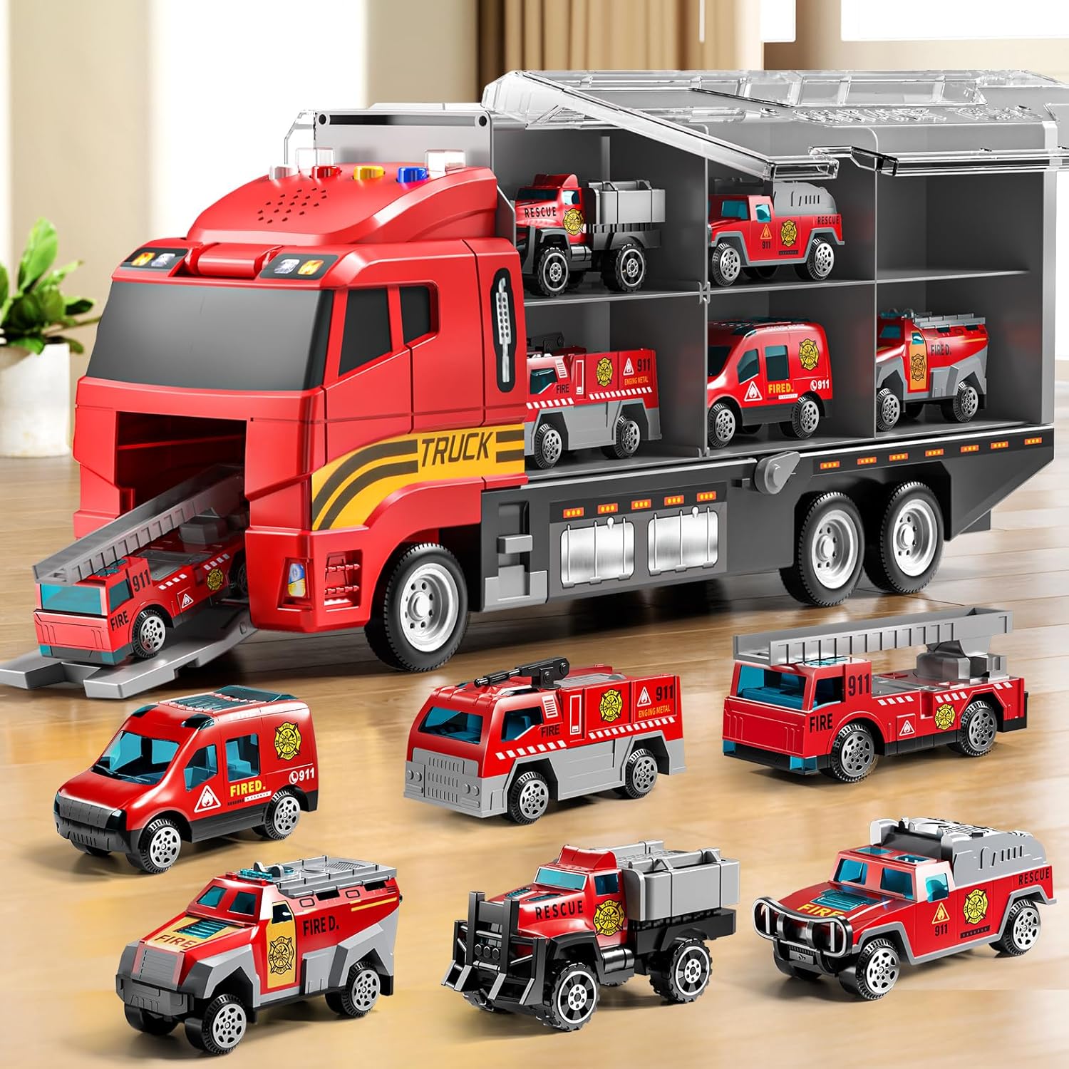 Toddler Boys Construction Truck Vehicle Toy Set with Play Mat and Die-Cast Toy Car, Transport Carrier Truck for Kids 3-5, Birthday Gifts Toys for 3-8 Year Old Boys
