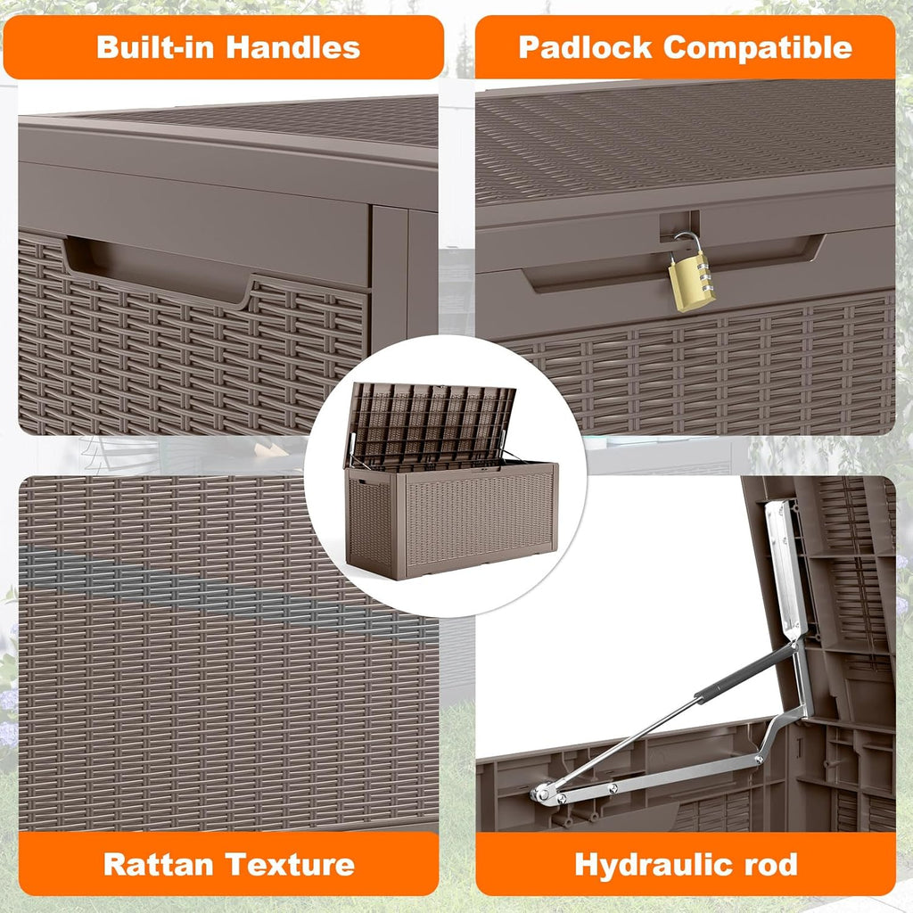 80 Gallon Resin Deck Box, Lockable Patio Outdoor Storage Box for Furniture, Garden Tools and Tools Storage, Waterproof Outside Storage Box - Black