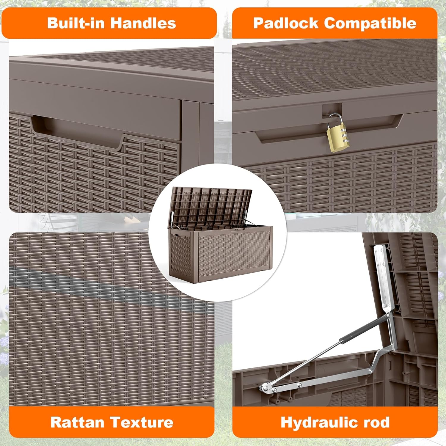 80 Gallon Resin Deck Box, Lockable Patio Outdoor Storage Box for Furniture, Garden Tools and Tools Storage, Waterproof Outside Storage Box - Black