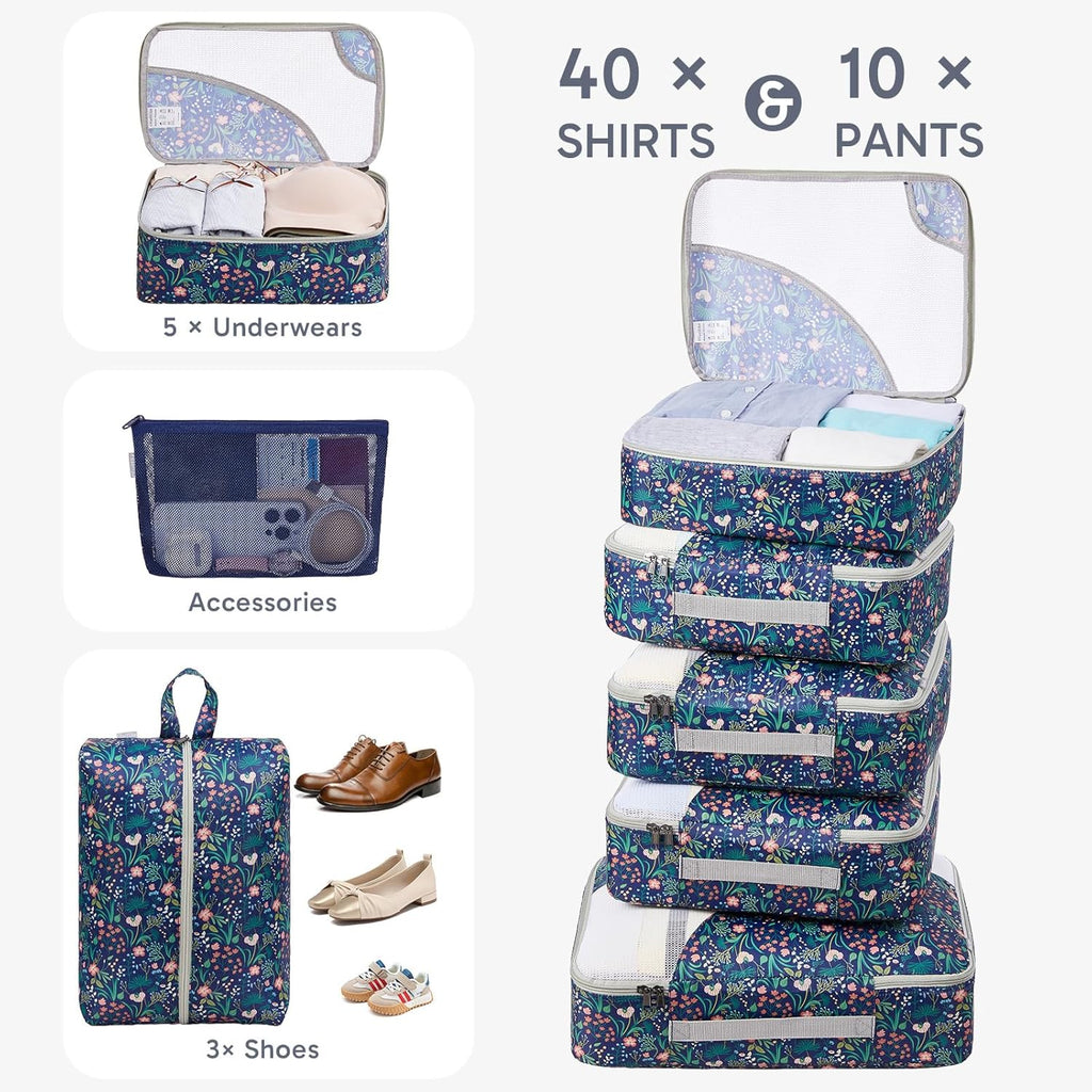 10 Set/8 Set Packing Cubes for Travel, Gifts for Women Mom,Anti-Tearing Suitcase Organizer for Luggage with Shoe & Hanging Toiletry Bag,OlarHike Vacation Essentials & Accessories for Cruise Ship,Cream