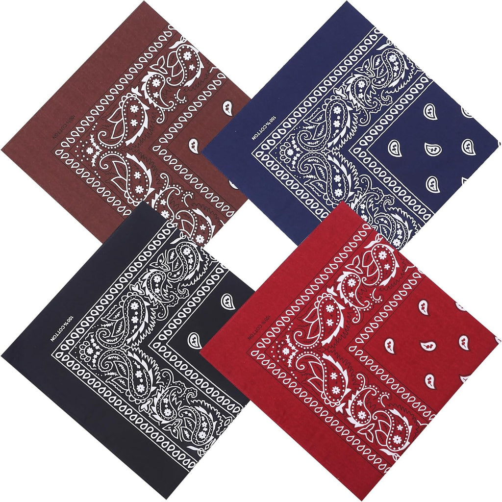 100% Cotton 27" x 27" Large Bandanas for Men & Women, Multi-Purpose Bandana Headbands, Square Head Scarf