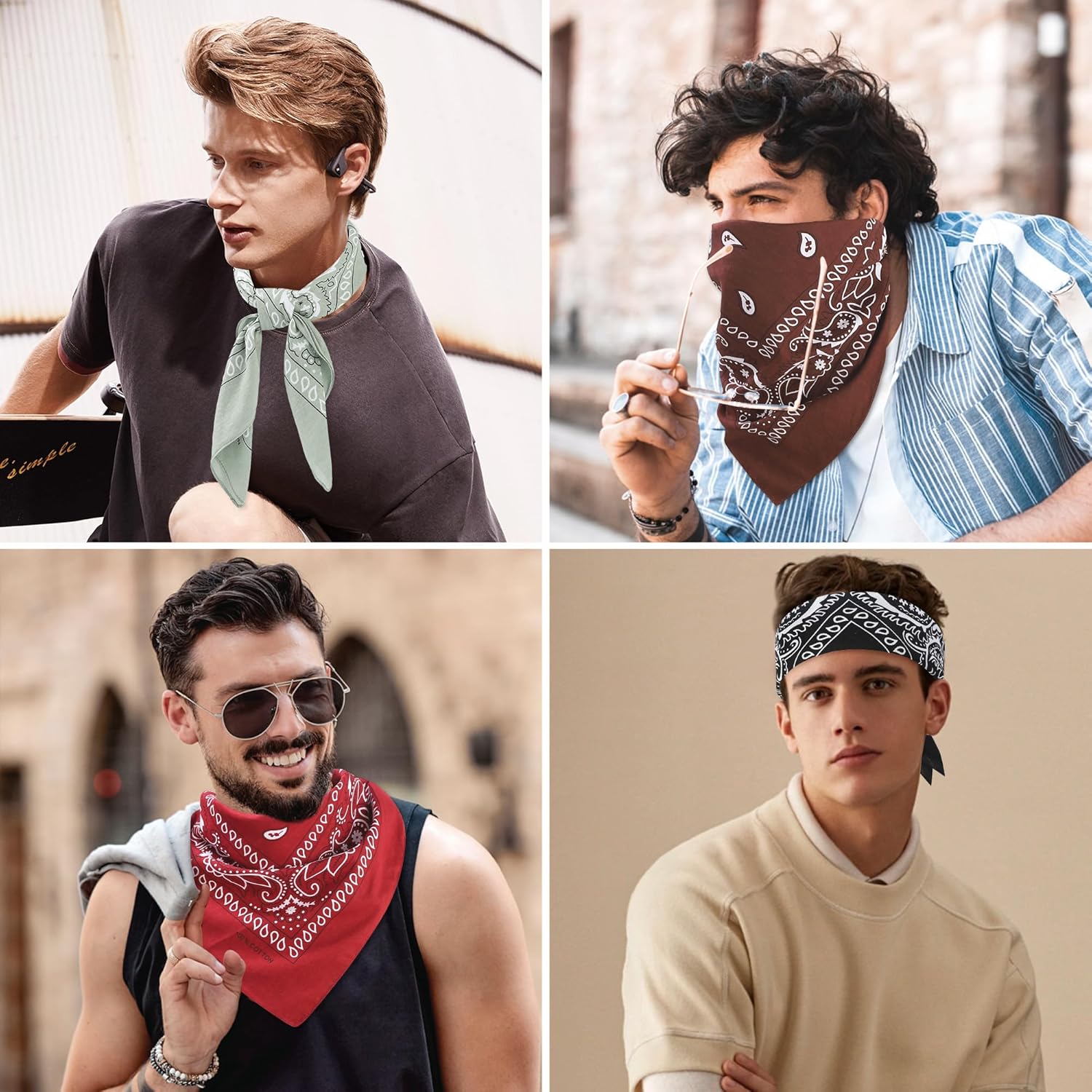 100% Cotton 27" x 27" Large Bandanas for Men & Women, Multi-Purpose Bandana Headbands, Square Head Scarf