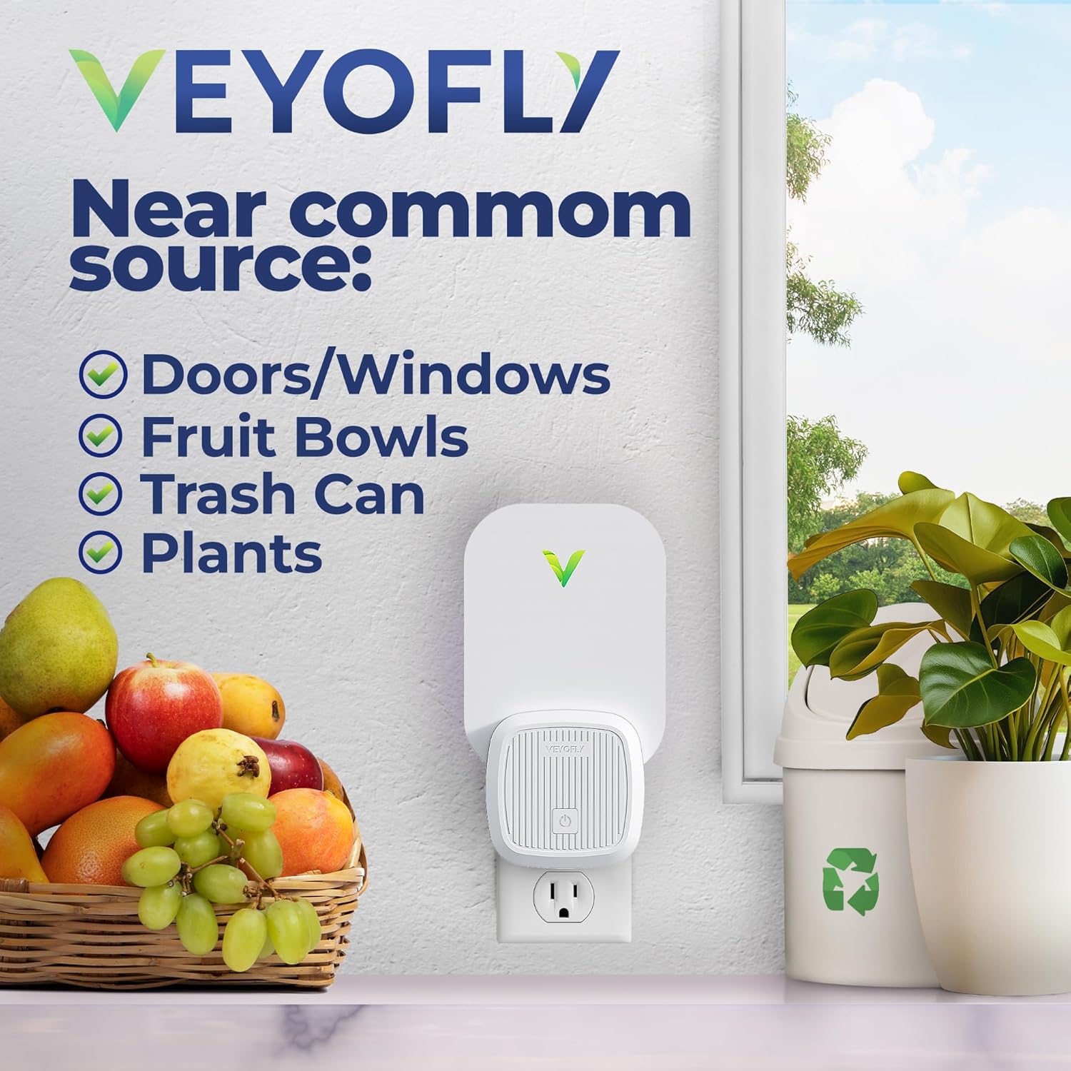 VEYOFLY Fly Catcher Indoor, Fly Trap Indoor, (1 Device + 3 Refills) Fruit Fly Traps for Indoors, Gnat Traps for House Indoor, Bug Killer, Fly Trap, Plug in Light Flying Insect Trap