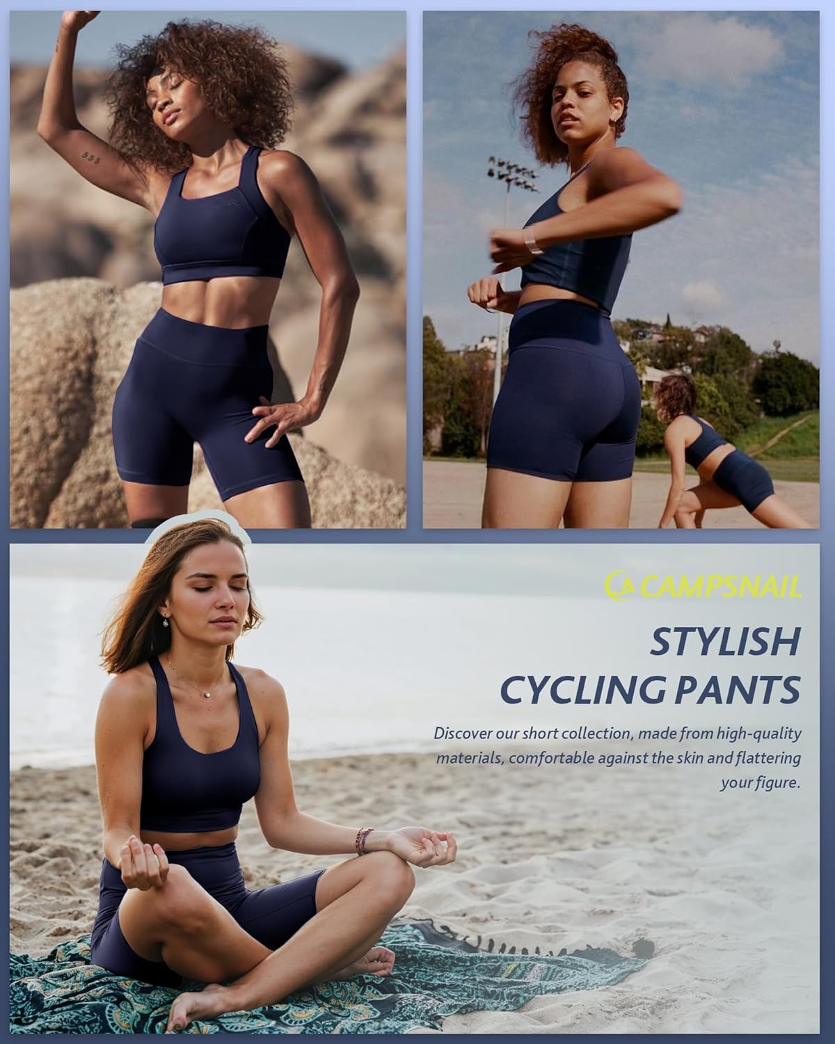 CAMPSNAIL Biker Shorts Women with Pockets - 3"/5"/8" High Waisted Workout Spandex Tummy Control Gym Running Yoga Shorts