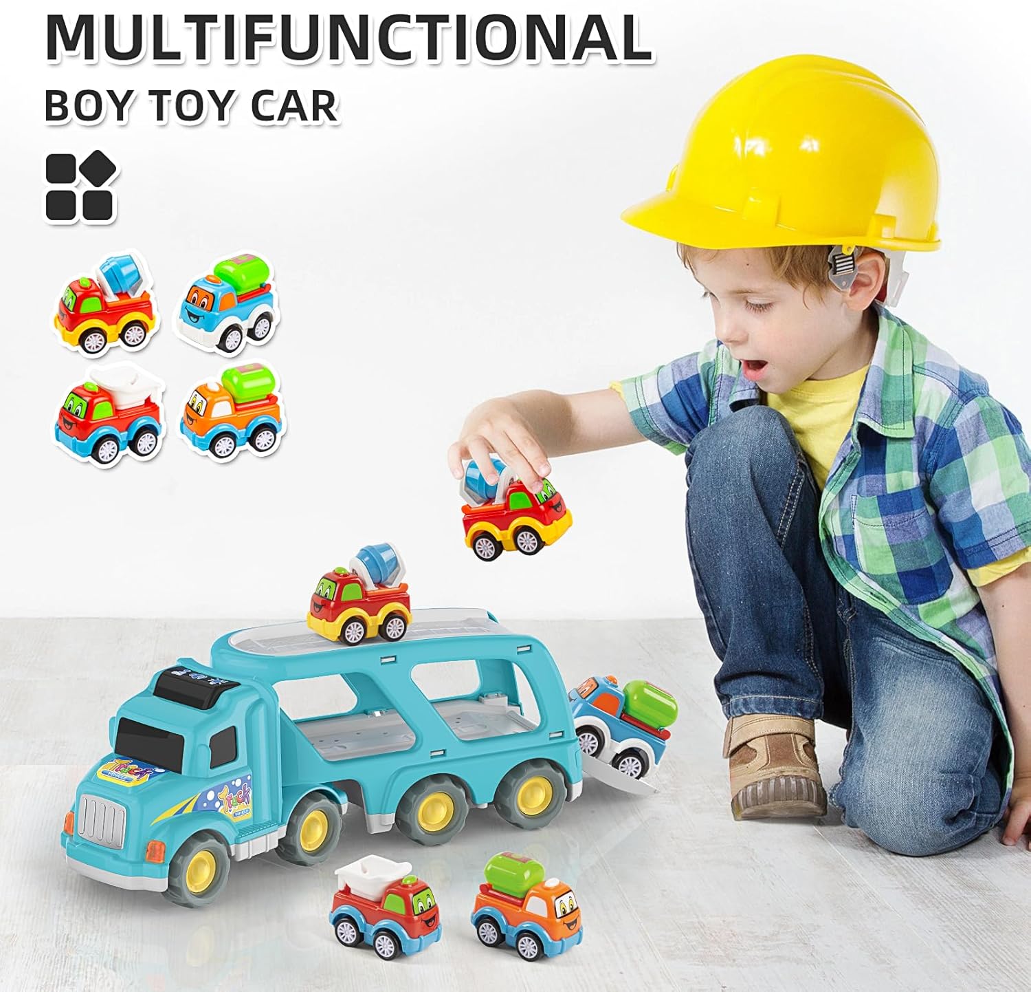 Veslier Construction Truck Toys for Boys Girls Age 1 2 3 4 5 6 Years Old，Carrier Transport Trucks for Kids 1-3 3-5 Year Old，Christmas Birthday Gift Toddler Toys.
