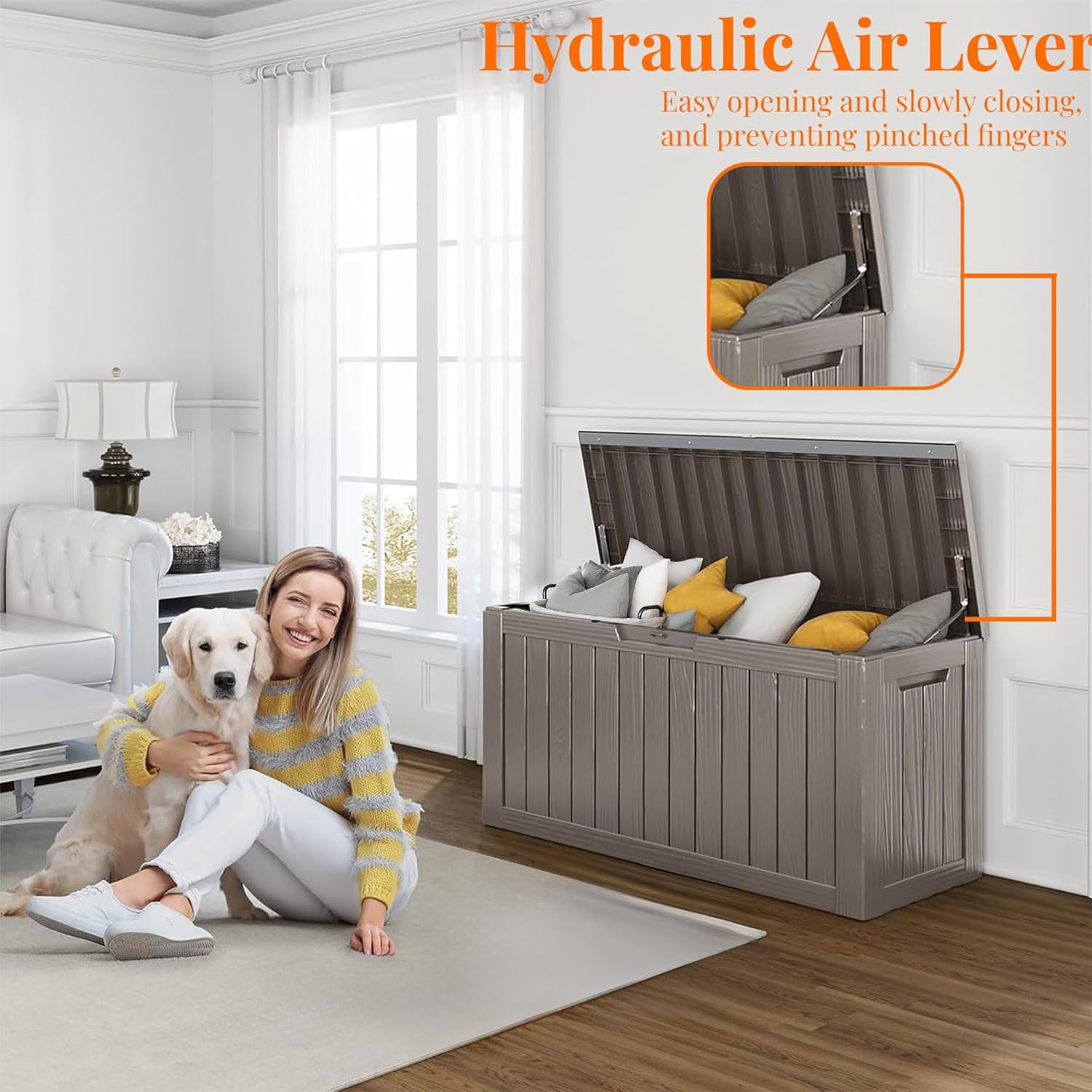 80 Gallon Resin Deck Box, Lockable Patio Outdoor Storage Box for Furniture, Garden Tools and Tools Storage, Waterproof Outside Storage Box - Black