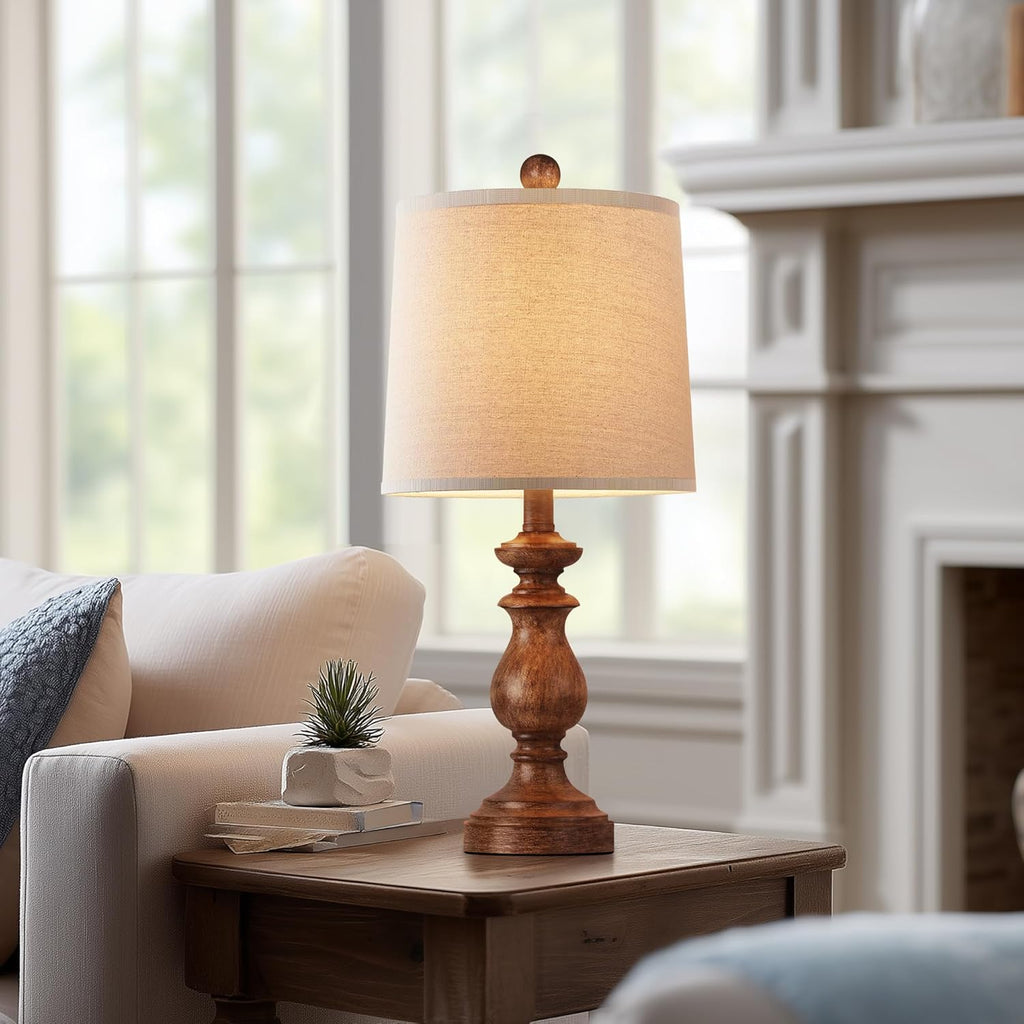 PARTPHONER Traditional Table Lamp Set of 2, Rustic Farmhouse Table Lamps for Living Room Bedroom, 22" Bedside Desk Lamps Vintage Nightstand Lamps with Linen Shades, Antique Grey