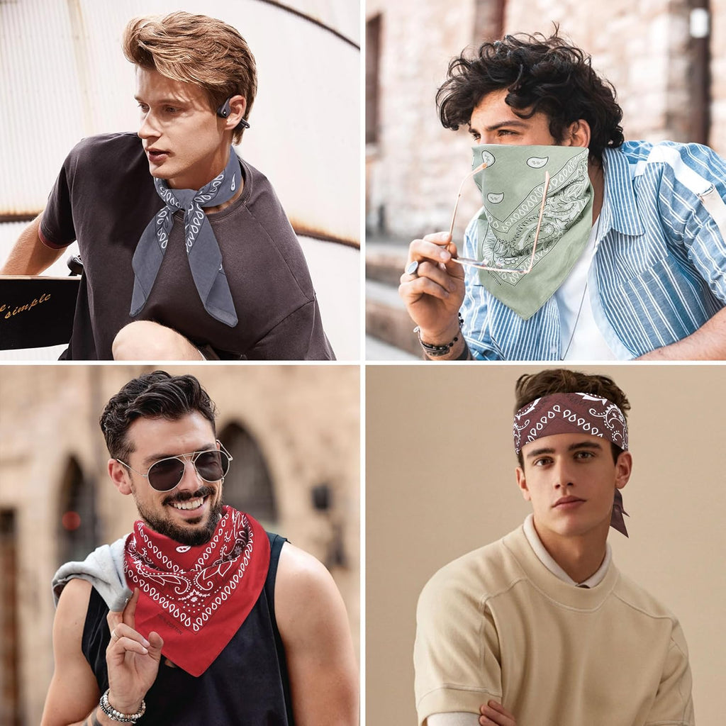 100% Cotton 27" x 27" Large Bandanas for Men & Women, Multi-Purpose Bandana Headbands, Square Head Scarf