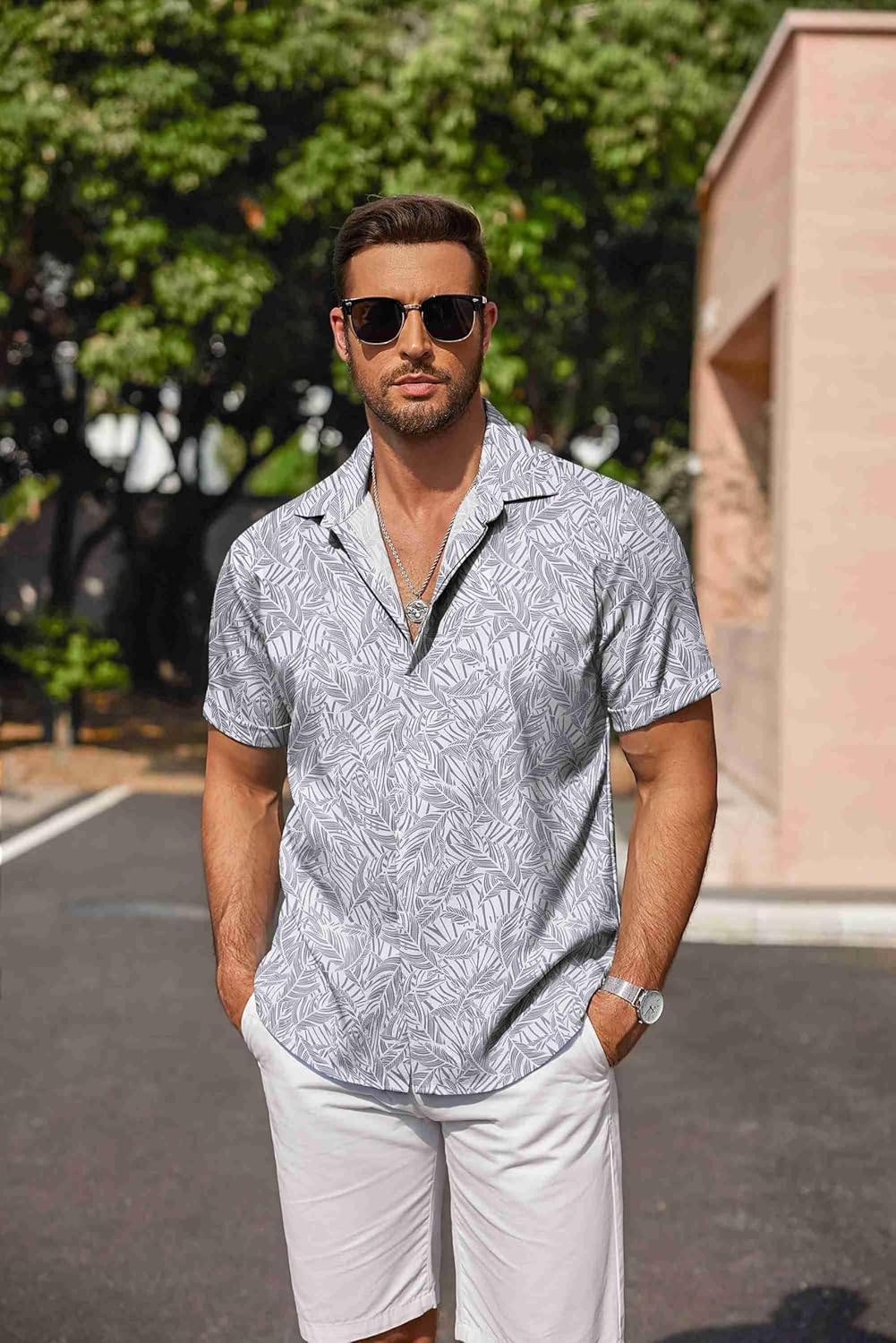COOFANDY Men's Linen Shirts Short Sleeve Casual Shirts Button Down Shirt for Men Beach Summer Wedding Shirt