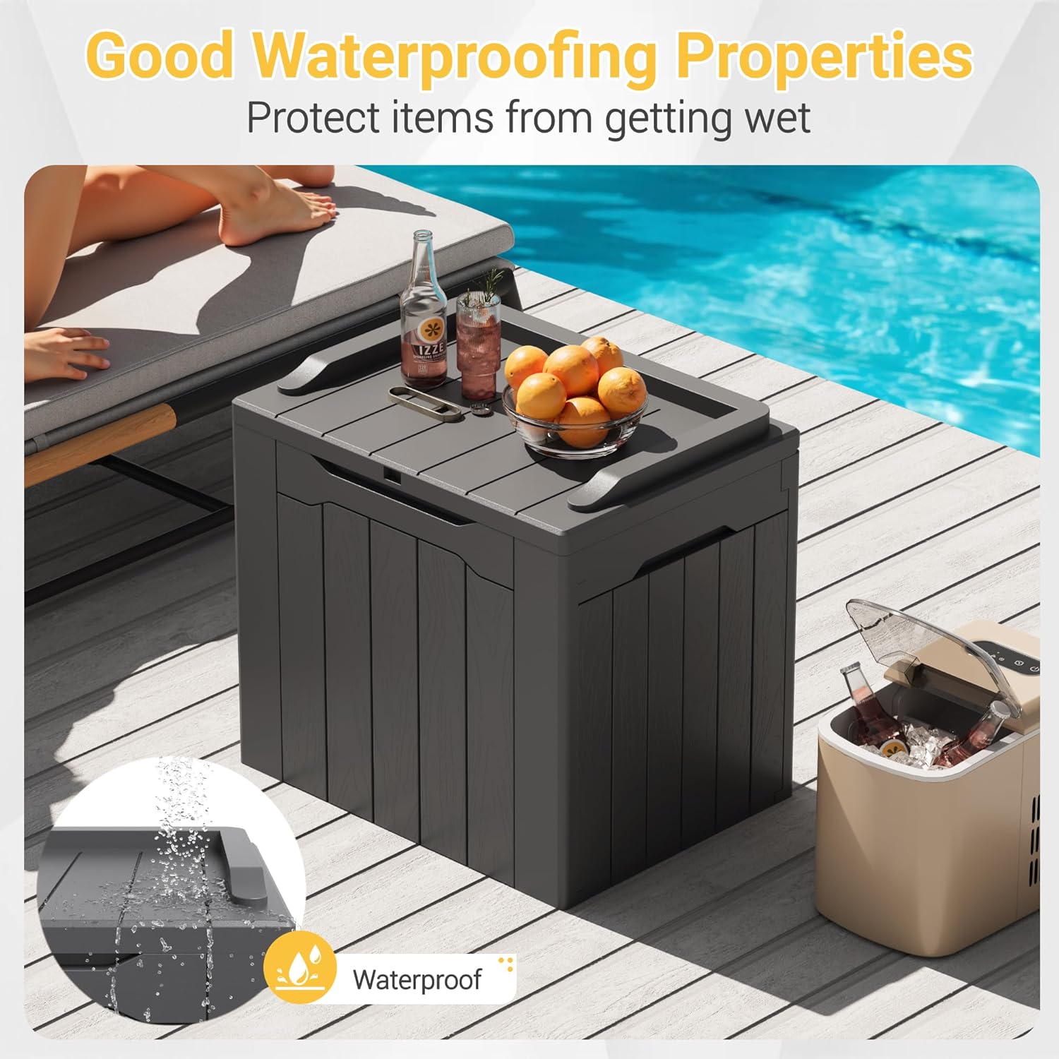 Greesum 31 Gallon Resin Deck Box Large Outdoor Storage for Patio Furniture, Garden Tools, Pool Supplies, Weatherproof and UV Resistant, Lockable, Dark Black