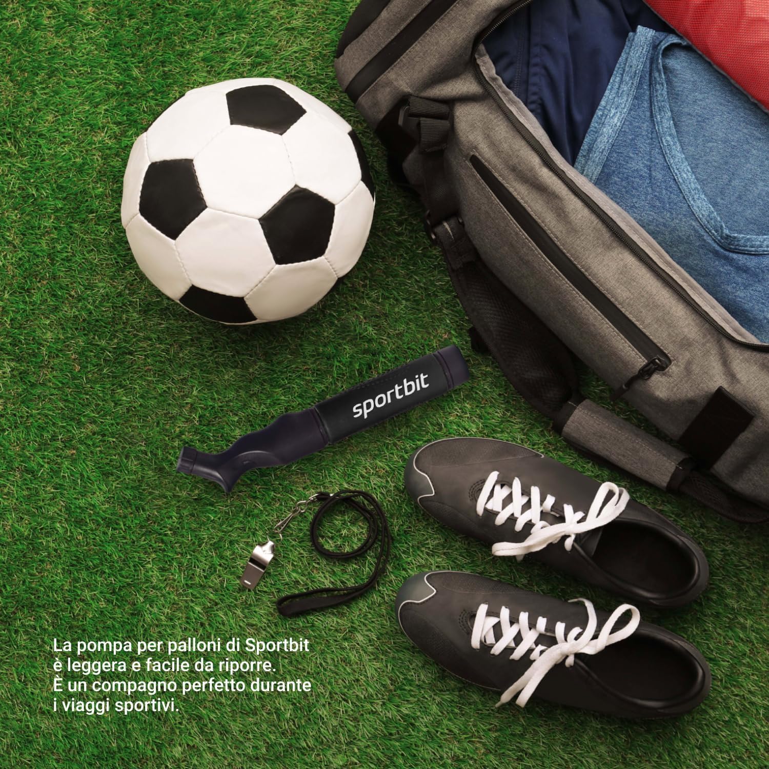 SPORTBIT Ball Pump for Sports Balls - Push & Pull Inflating System - Hand Pump for All Exercise Balls - Volleyball Pump, Basketball Inflator, Football & Soccer Ball Air Pump - Goes with 5 Needles Set