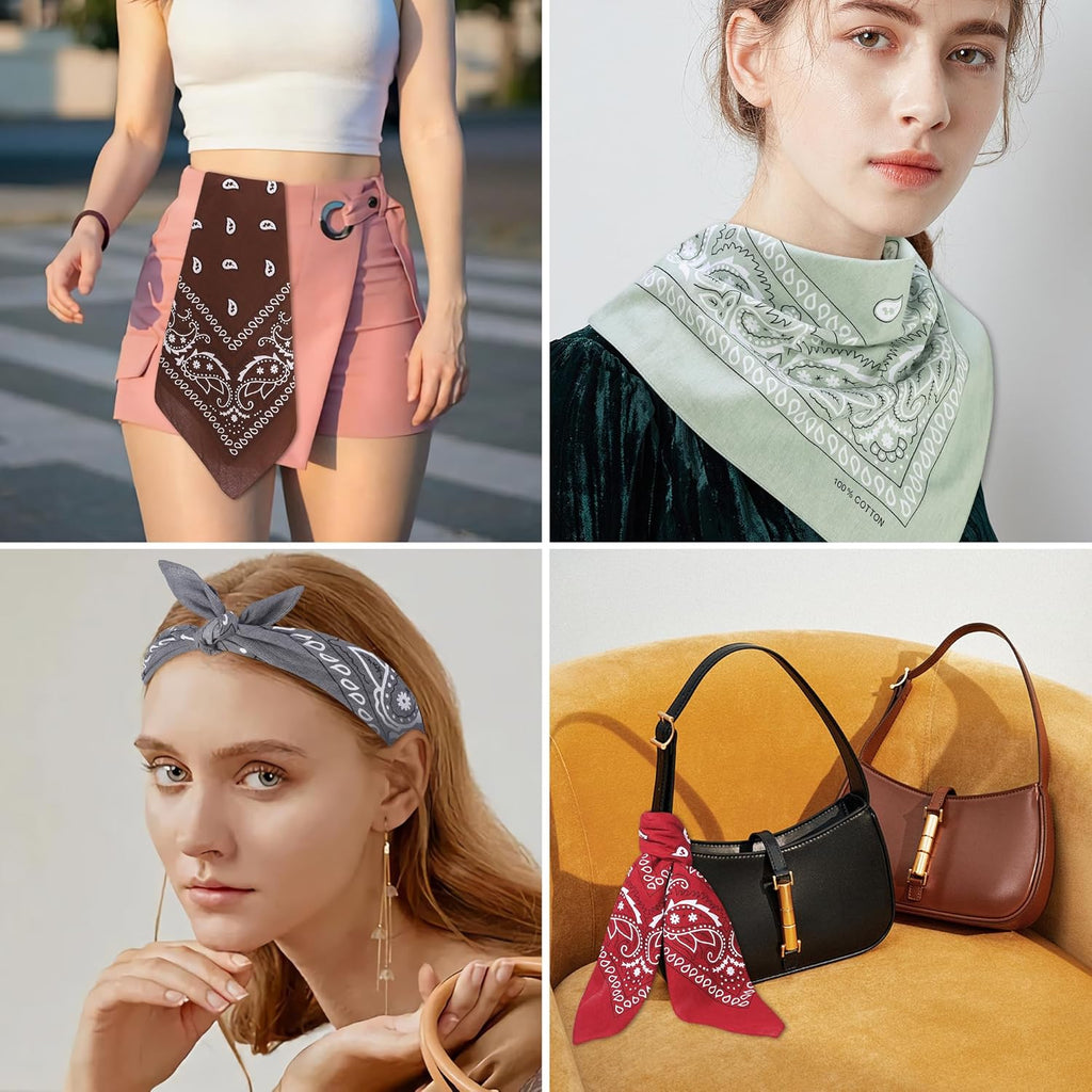 100% Cotton 27" x 27" Large Bandanas for Men & Women, Multi-Purpose Bandana Headbands, Square Head Scarf