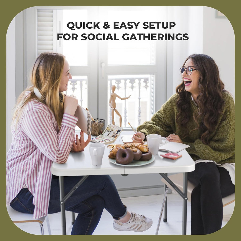 6 Feet Foldable Table with Built in Handle & Steel Legs | Heavy Duty Portable | Perfect for Party, Dining, Wedding, Events, Picnic Indoor, Outdoor, Camping, Utility, Folding