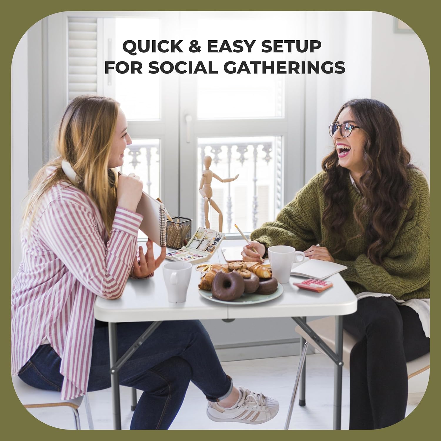 6 Feet Foldable Table with Built in Handle & Steel Legs | Heavy Duty Portable | Perfect for Party, Dining, Wedding, Events, Picnic Indoor, Outdoor, Camping, Utility, Folding