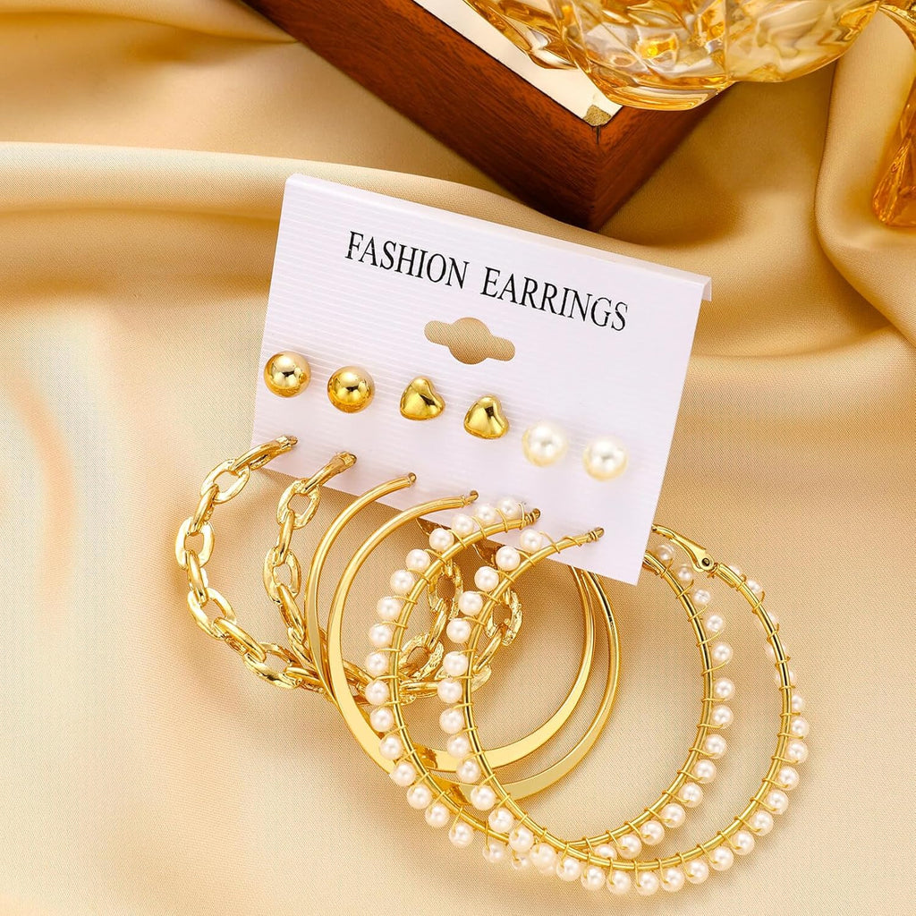 Gold Hoop Earrings Set for Women, 12 Pairs Hypoallergenic Large/Big Thin Thick Gold Hoops Earrings Loop Pack for Jewelry Gift 40mm/50mm