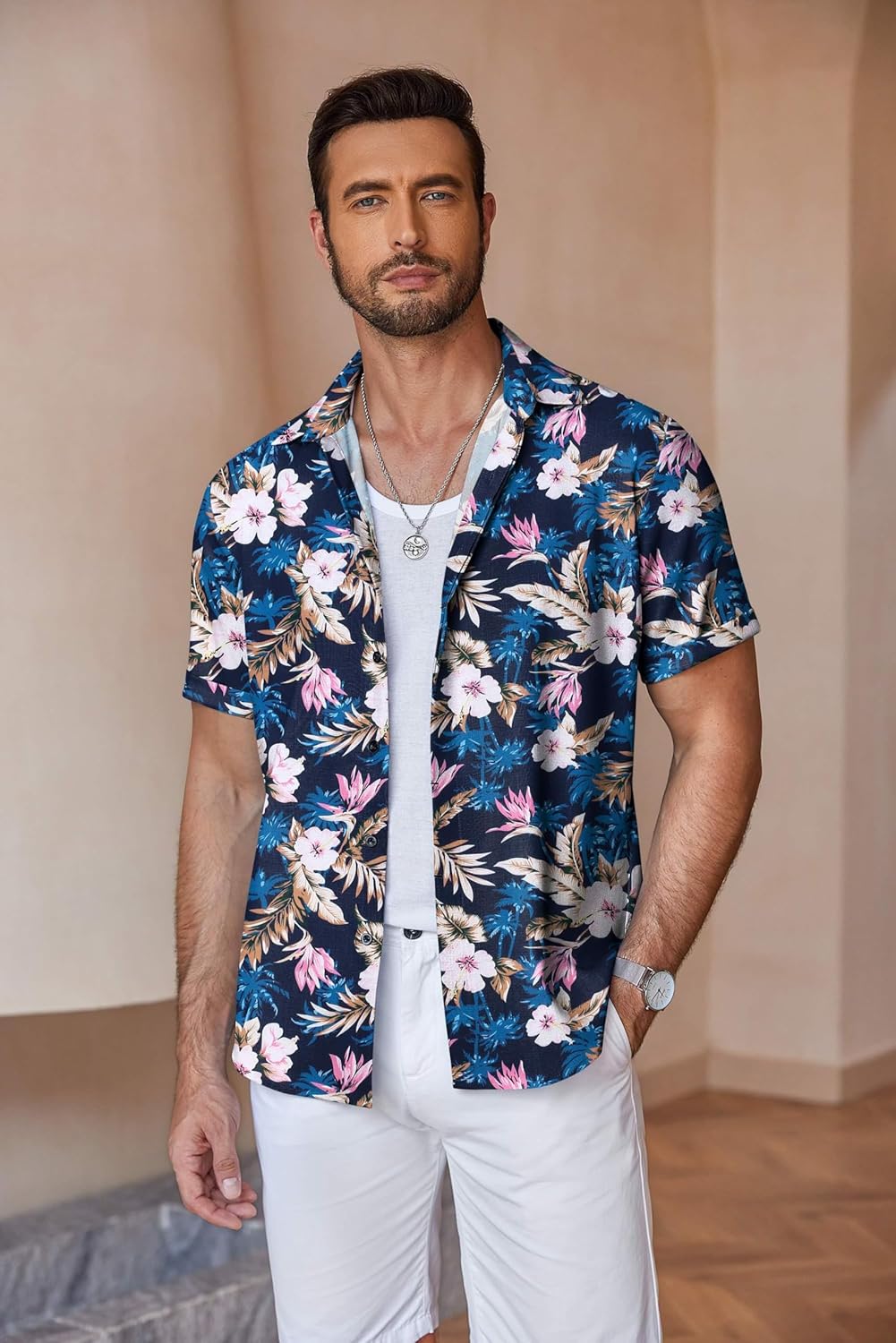 COOFANDY Men's Linen Shirts Short Sleeve Casual Shirts Button Down Shirt for Men Beach Summer Wedding Shirt