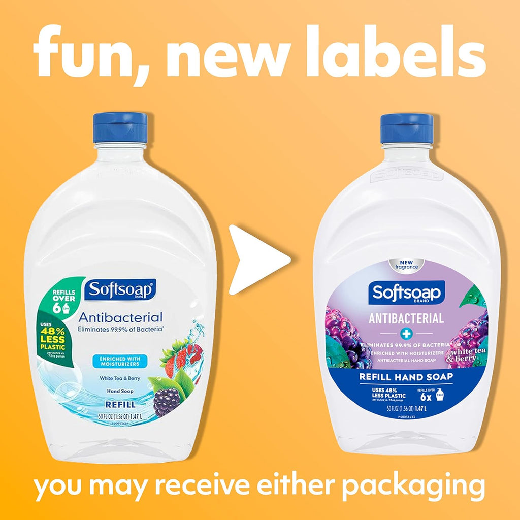 Softsoap Antibacterial Liquid Hand Soap Refill, White Tea & Berry Scented Hand Soap, 50 Ounce(Packaging May Vary)