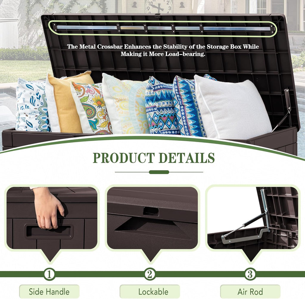 Greesum 31 Gallon Resin Deck Box Large Outdoor Storage for Patio Furniture, Garden Tools, Pool Supplies, Weatherproof and UV Resistant, Lockable, Dark Black