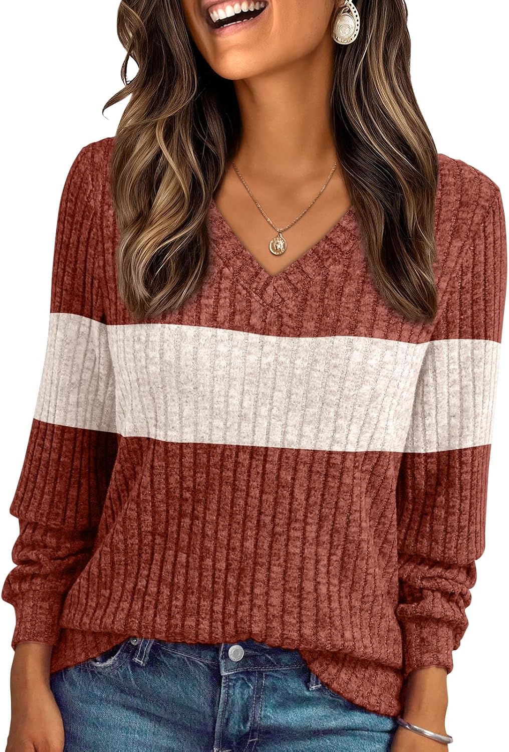 AUTOMET Womens V Neck Long Sleeve Shirt Fall Fashion Tops Tunic Dressy Casual Sweater Clothes Cute Trendy Work Outfits 2025