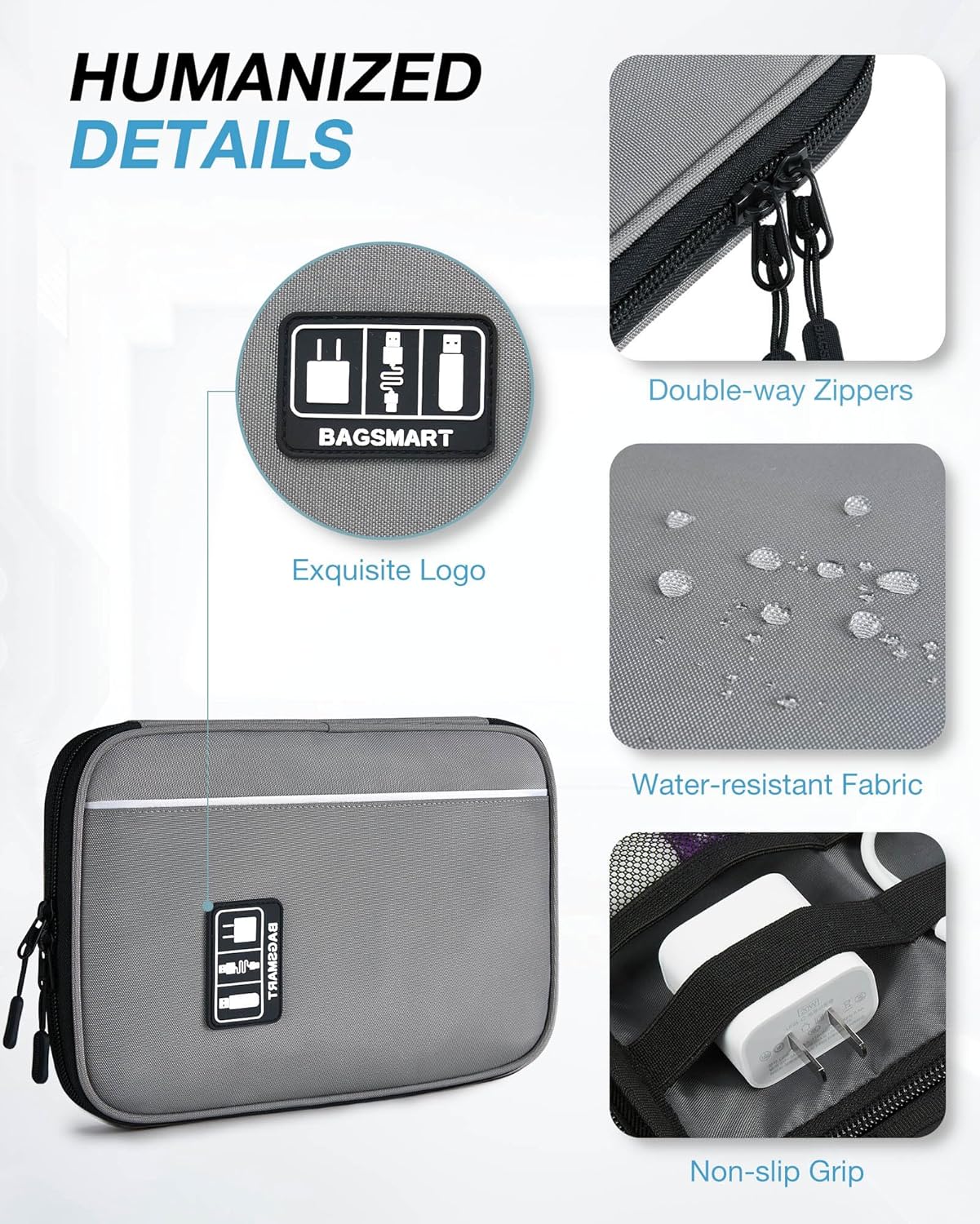 BAGSMART Large Electronics Travel Organizer Case, Tech Accessories Cord Storage Bag for Phone, Power Bank, SD Card, Cables, Black