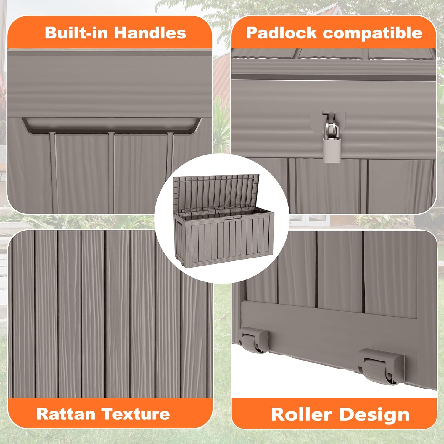 80 Gallon Resin Deck Box, Lockable Patio Outdoor Storage Box for Furniture, Garden Tools and Tools Storage, Waterproof Outside Storage Box - Black